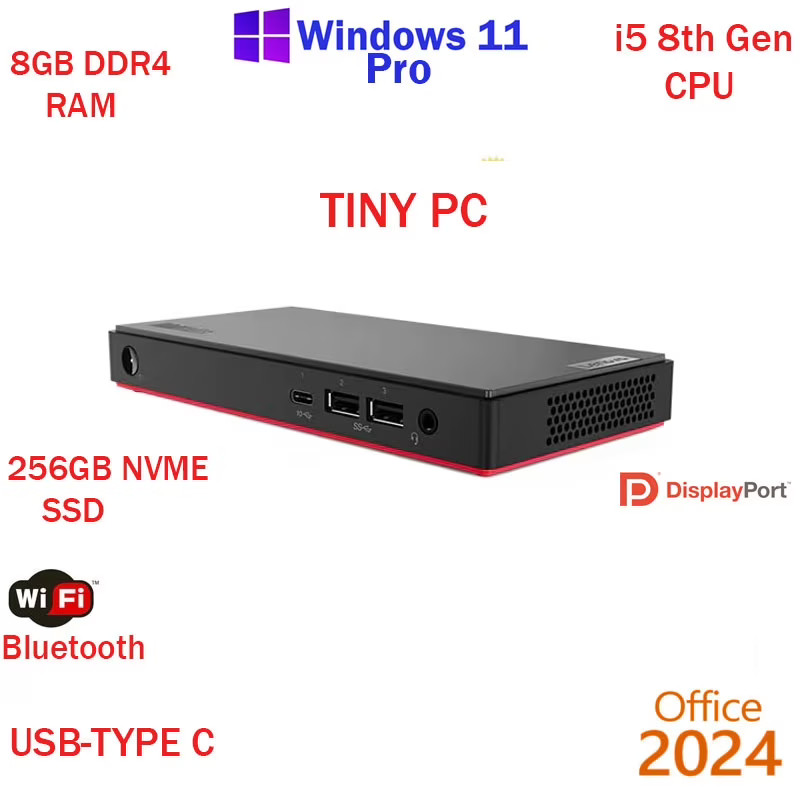 Lenovo Restored Windows 11 Lenovo ThinkCentre Tiny 8th gen 8GB RAM i5 256GB SSD