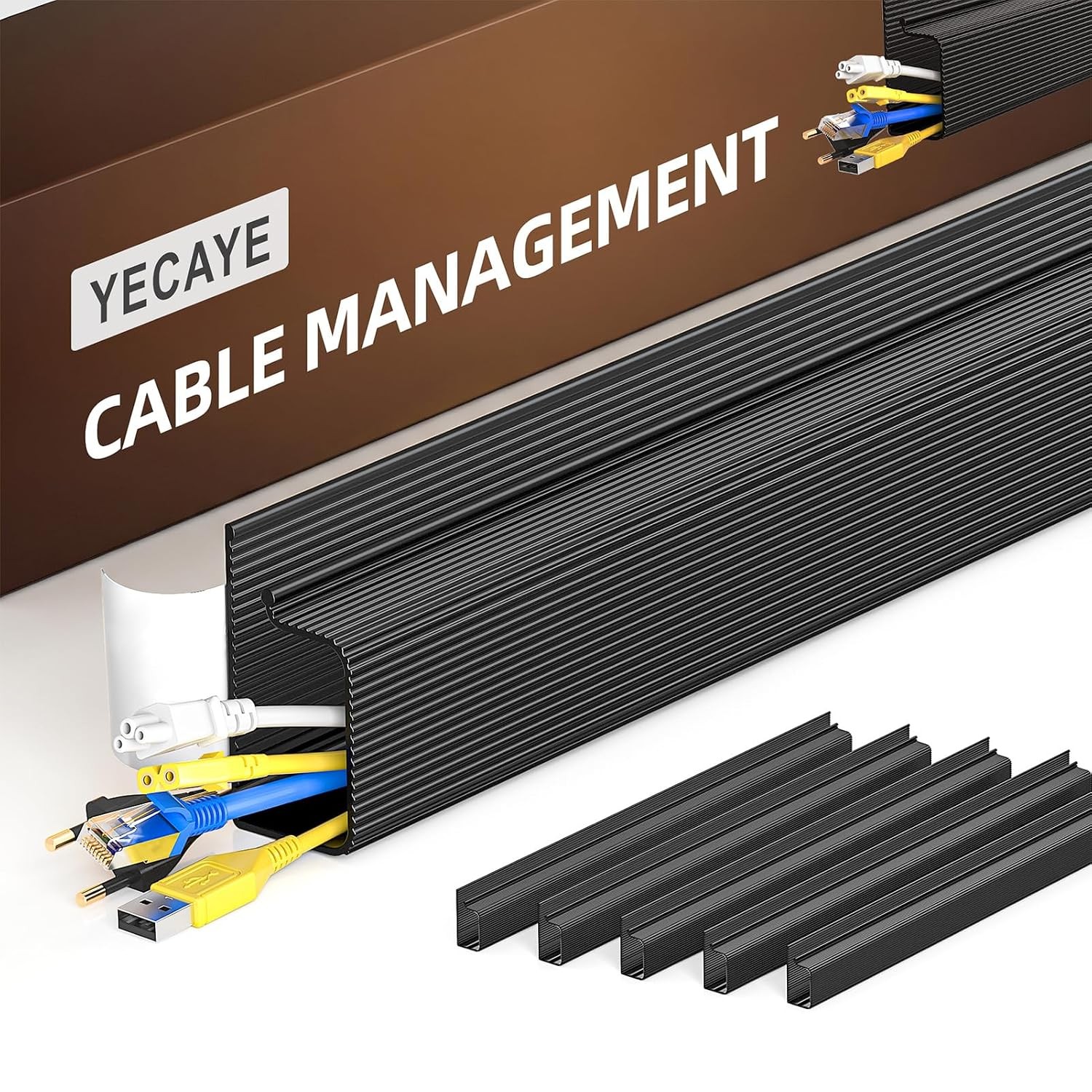 Black Cable Management System 94in Cable Ties Clips Organizer Cable Management