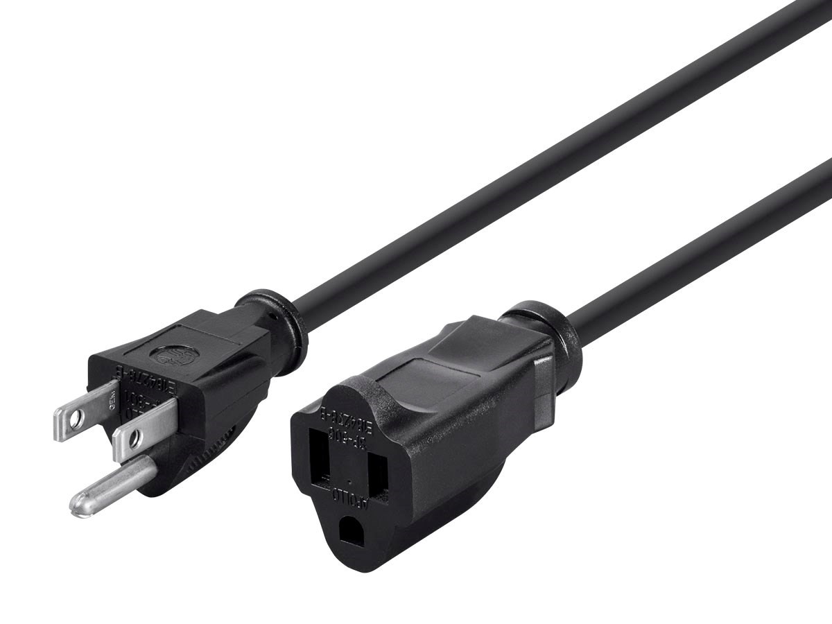 Monoprice Extension Cord - NEMA 5-15P to NEMA 5-15R, 14AWG, 3-Prong, Black, 10ft