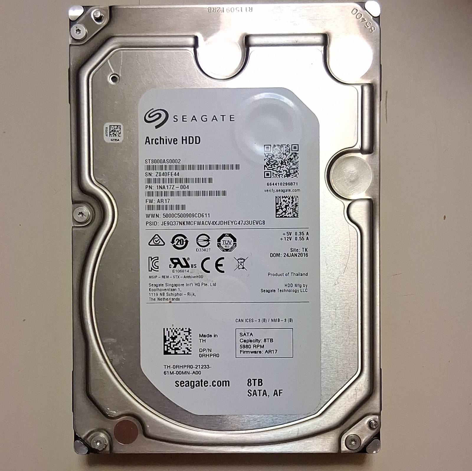 Seagate Archive HDD 8TB 3.5" SATA 5900RPM 128MB HDD ST8000AS0002