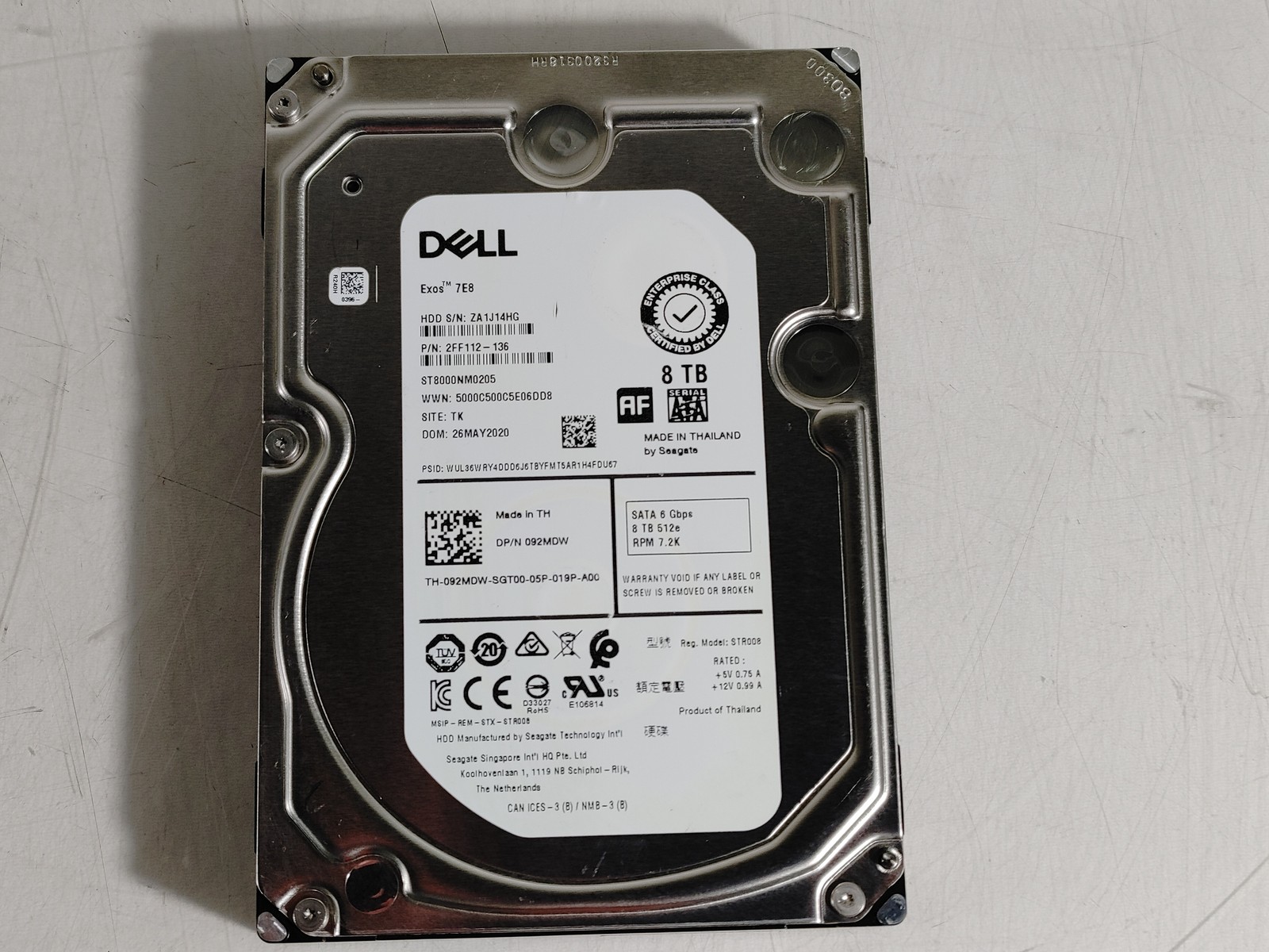 Lot of 2 Seagate Dell Exos 7E8 ST8000NM0205 8 TB SATA III 3.5 in Drive