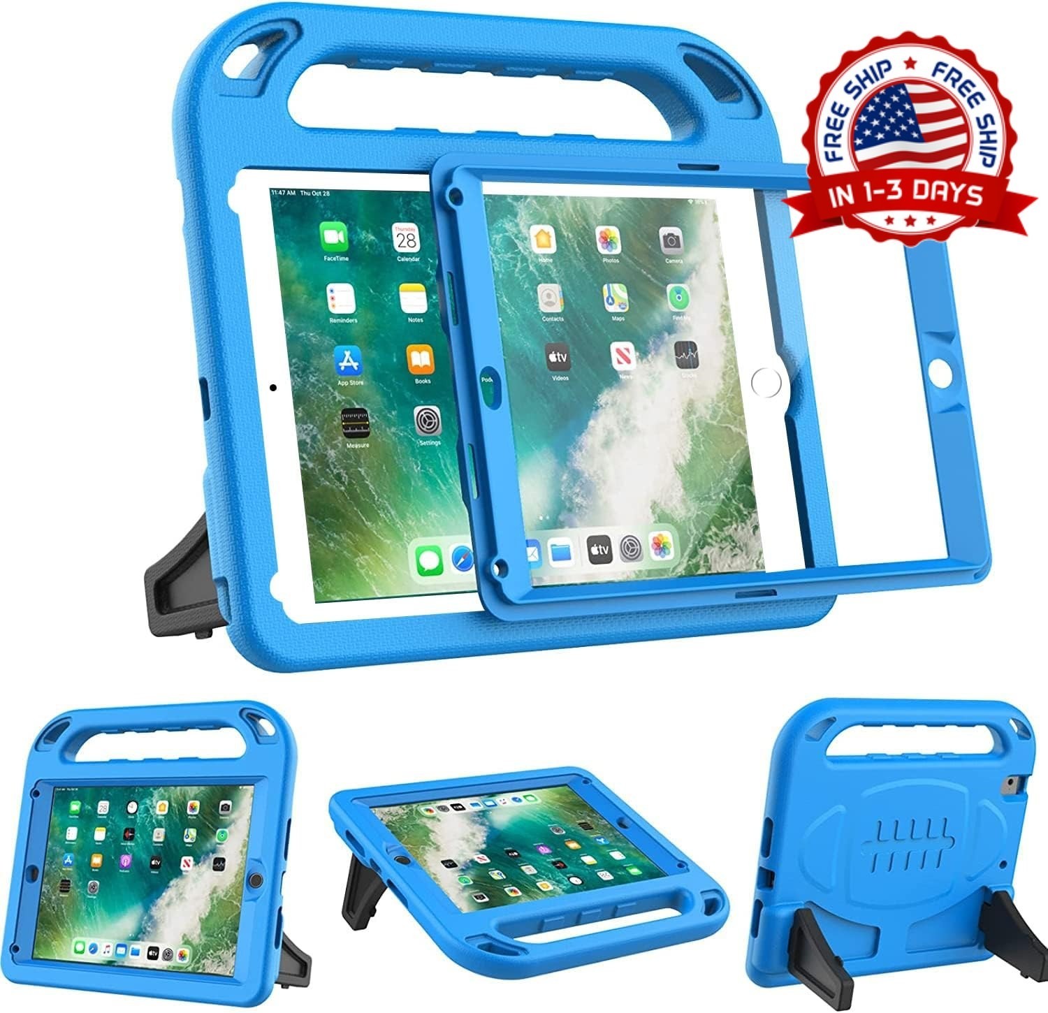 Funda Protectora para iPad 9.7 Pulgadas con Asa y Soporte para Ninos Azul