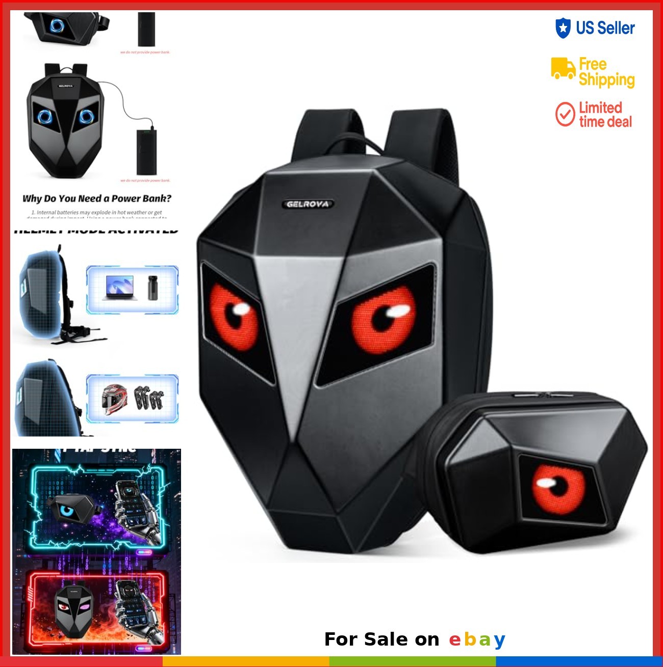 LED Backpack 2-in-1 Expandable Hardshell 25L Cycling Laptop Bag with Animated