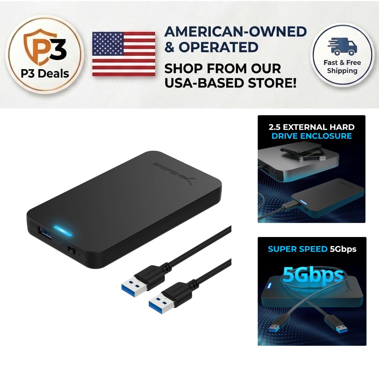 Compact Tool-Free 2.5 Inch SATA to USB 3.0 Hard Drive Enclosure - Supports SSD