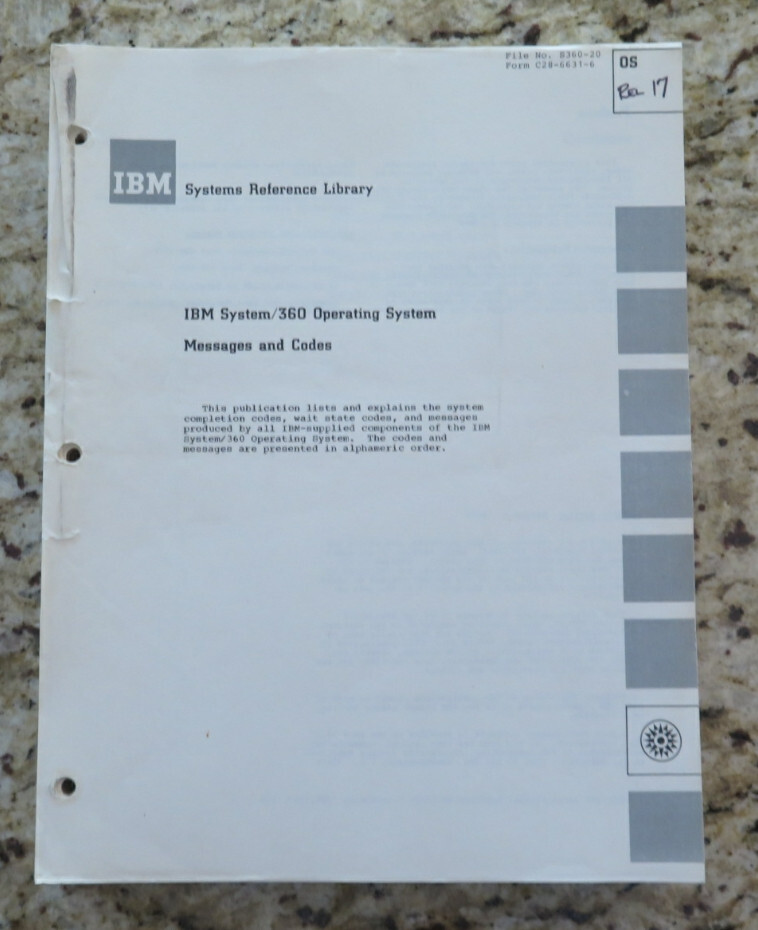 Vintage IBM System / 360 Operating System Messages and Codes Dated 1968