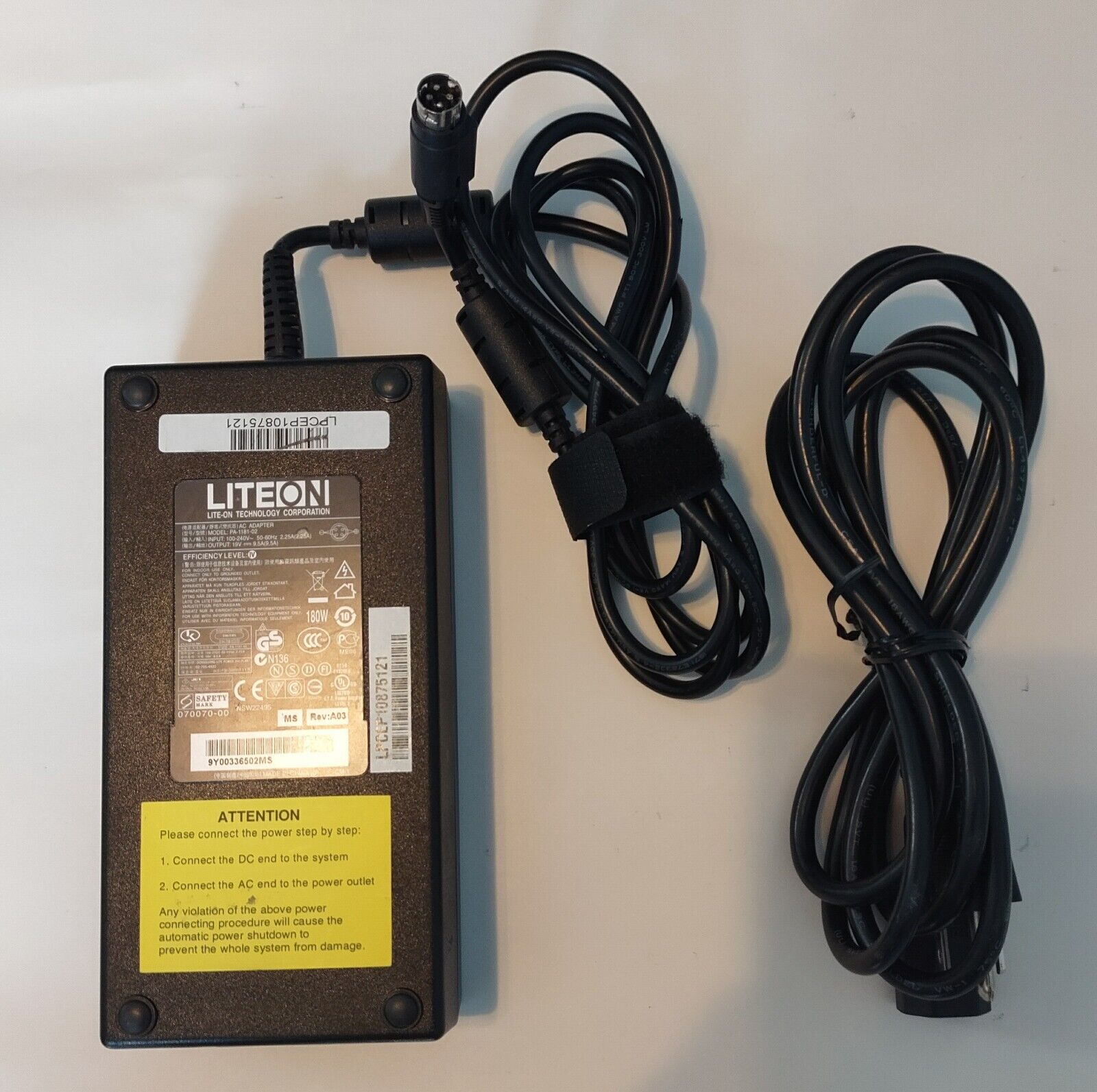 Genuine Original Liteon 180W PA-1181-02 19V 9.5A 4 Prong AC Adapter