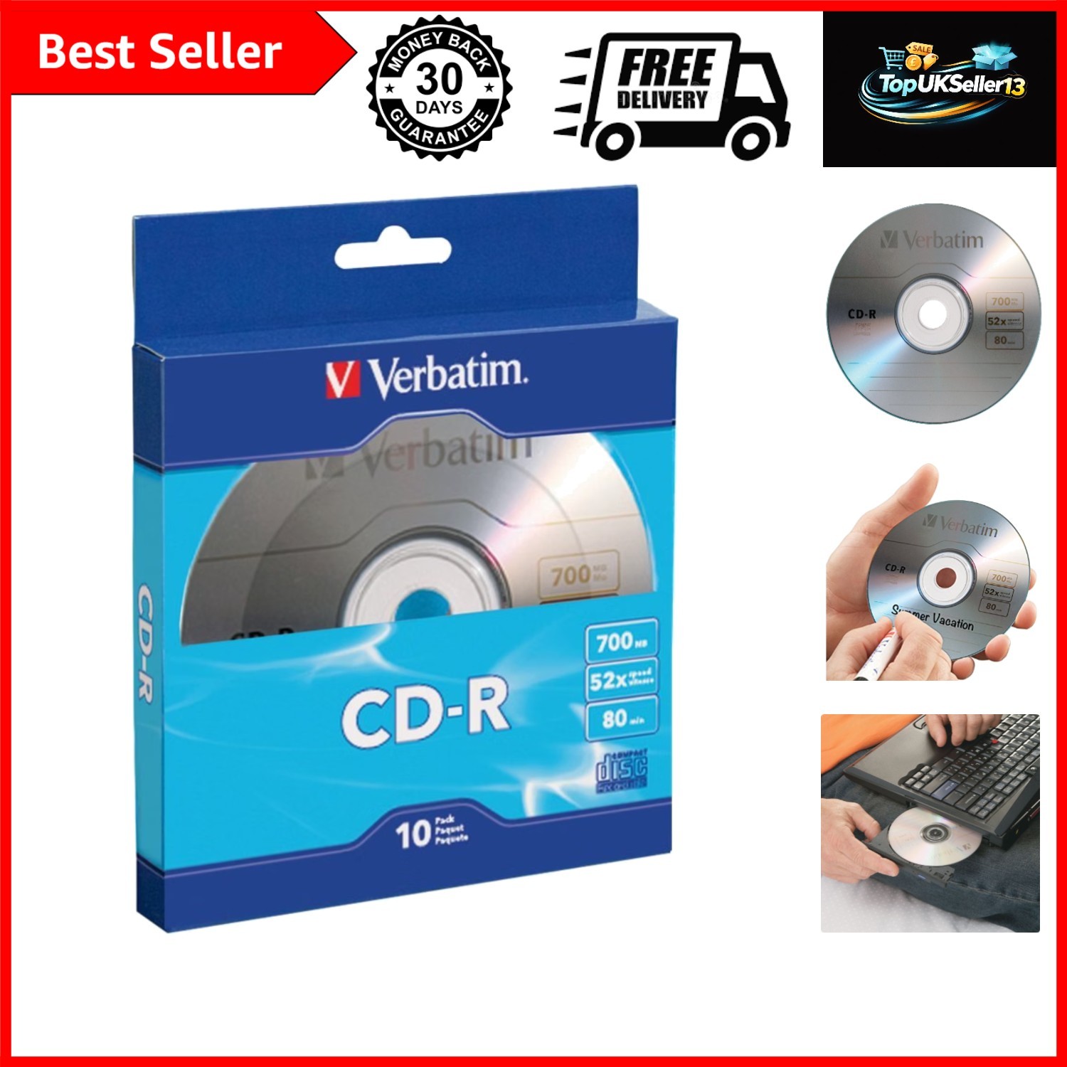 CD-R Blank Discs 700MB 80-Minutes 52X Recordable Disc for Data and Music- 10 ...