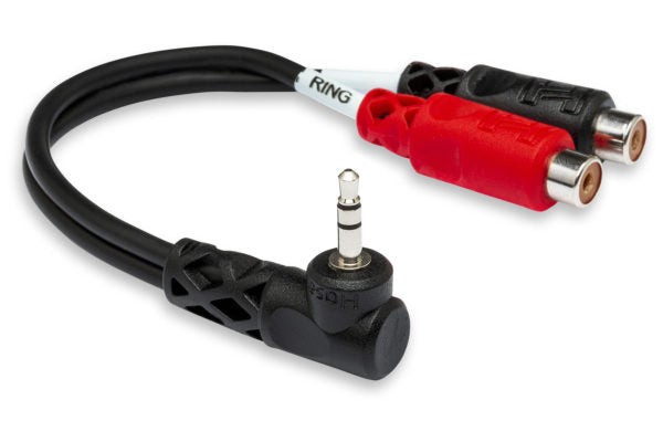 Hosa YRA-167 Stereo Breakout Cable - 3.5mm TRS Male Right-angle to Left and