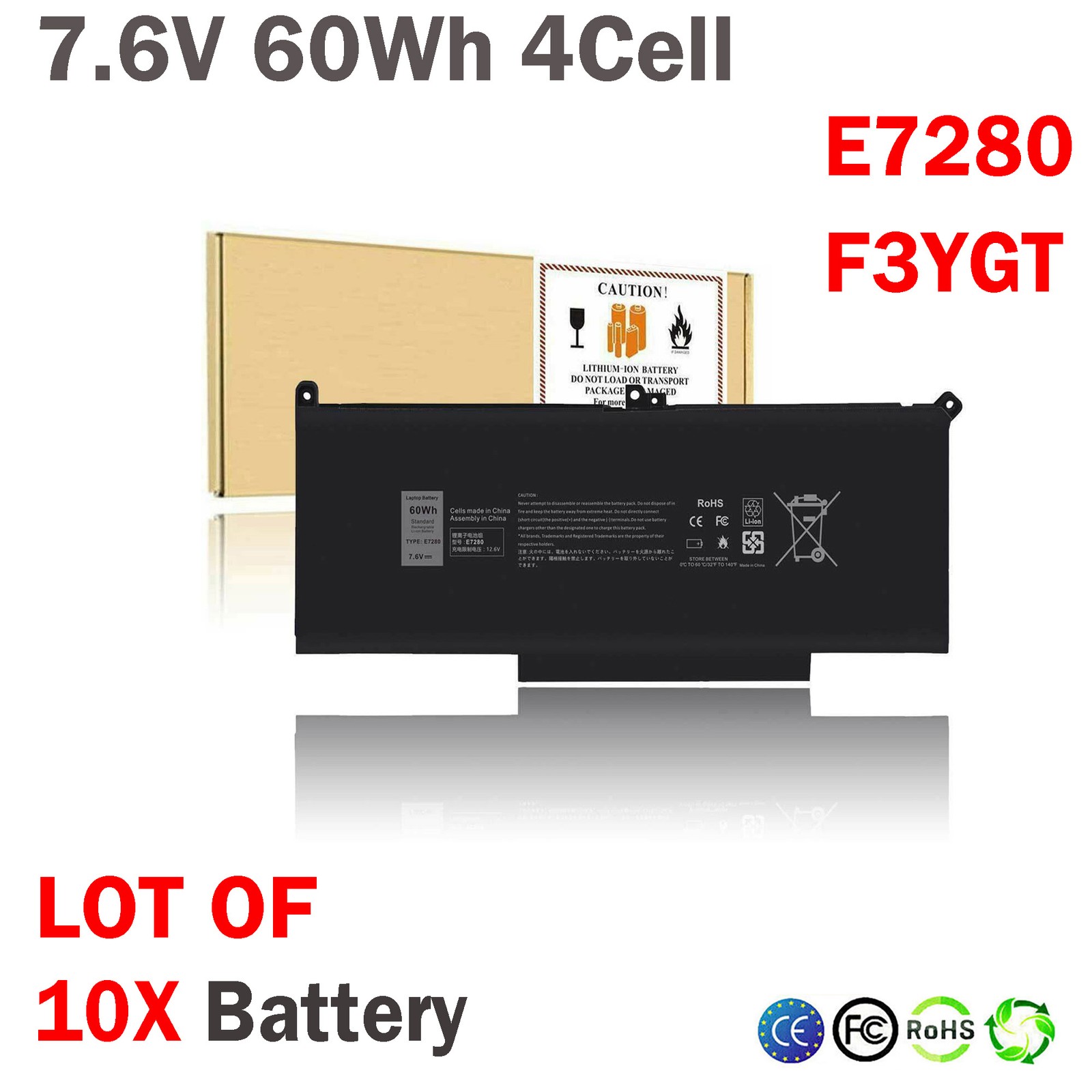 🧡LOT 10X E7280 Battery For Dell Latitude 12 13 14 E7480 7480 7490 DM3WC F3YGT