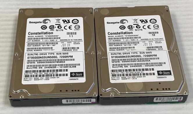 2x SUN 542-0184-01 390-0468-04 ST95000NSSUN500G 500GB 7.2K 2.5" SATA HARD DRIVE