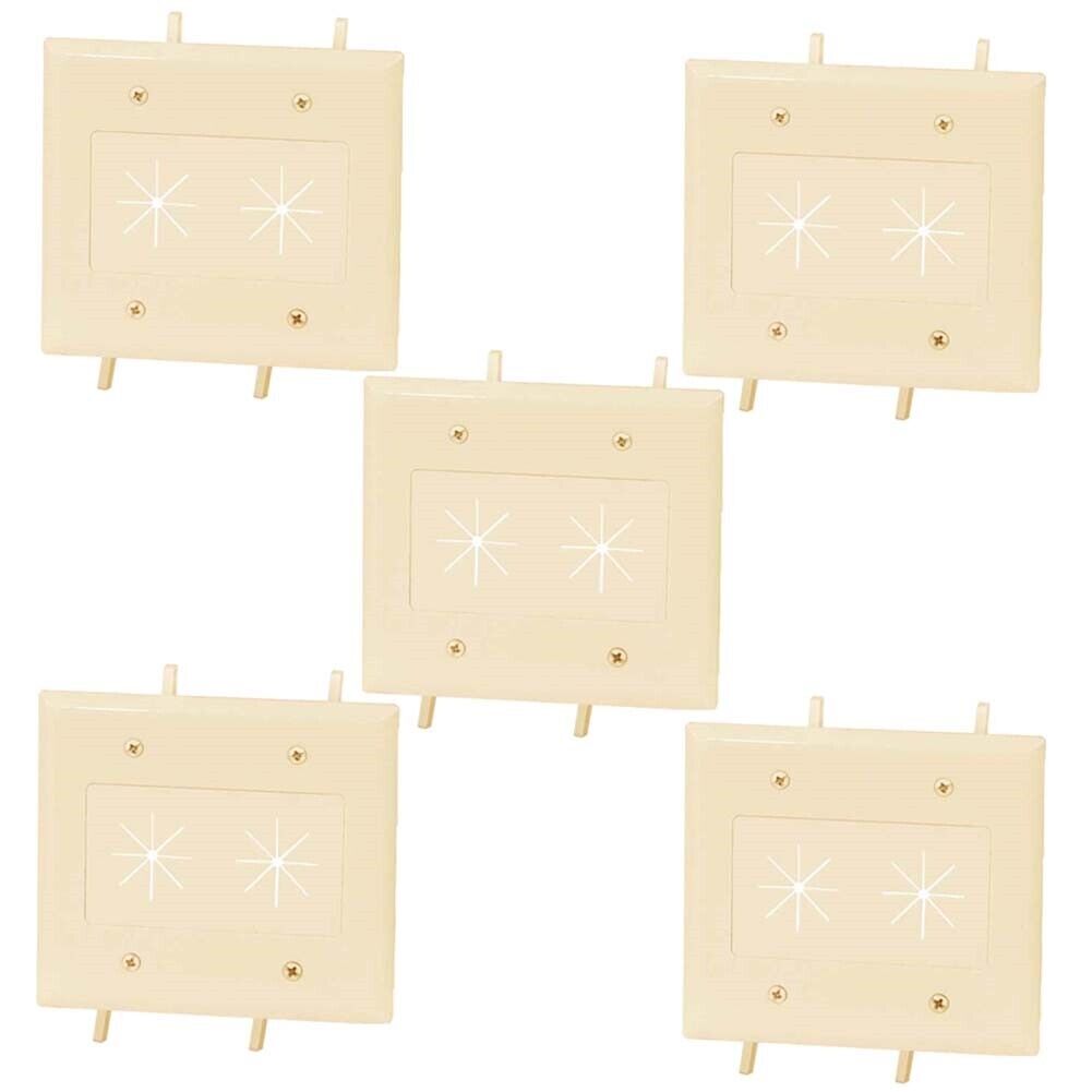 5x 2-Gang Low Volt Pass Through Cable Wall Plate with Flexible Opening Ivory