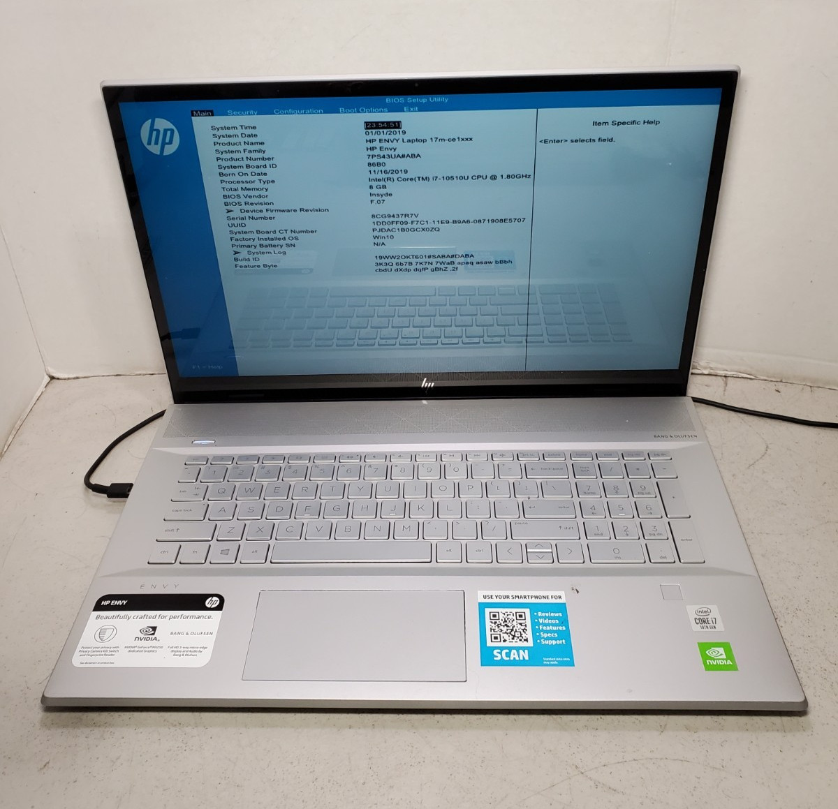 HP Envy 17M-CE1013DX 17.3" i7-10510U7 8GB RAM No HDD/SSD/OS/BATTERY #69