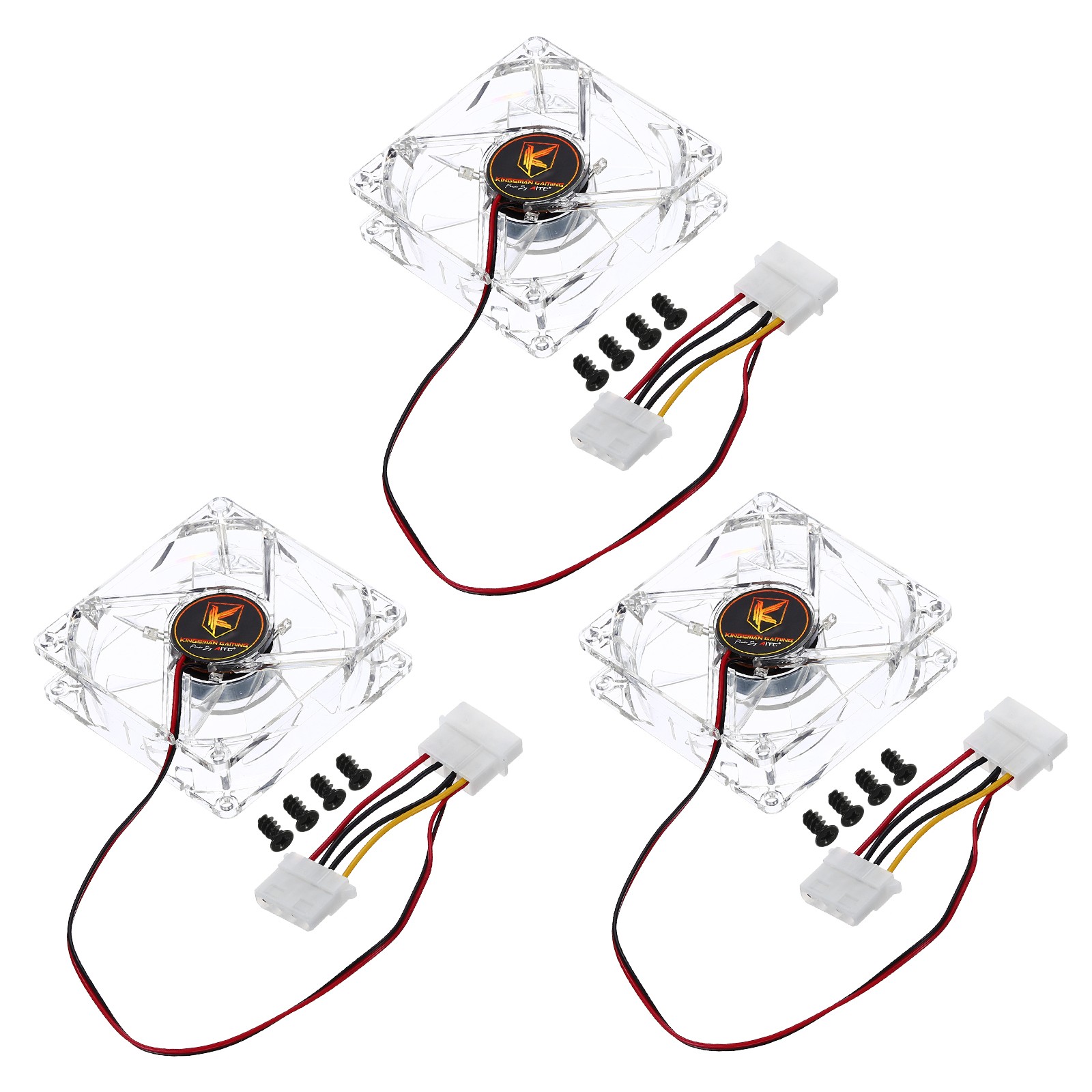 3Pcs Clear Computer Case Fan 1800RPM 80mm 4 Pin Red 4 LED 12V with 12 Screws