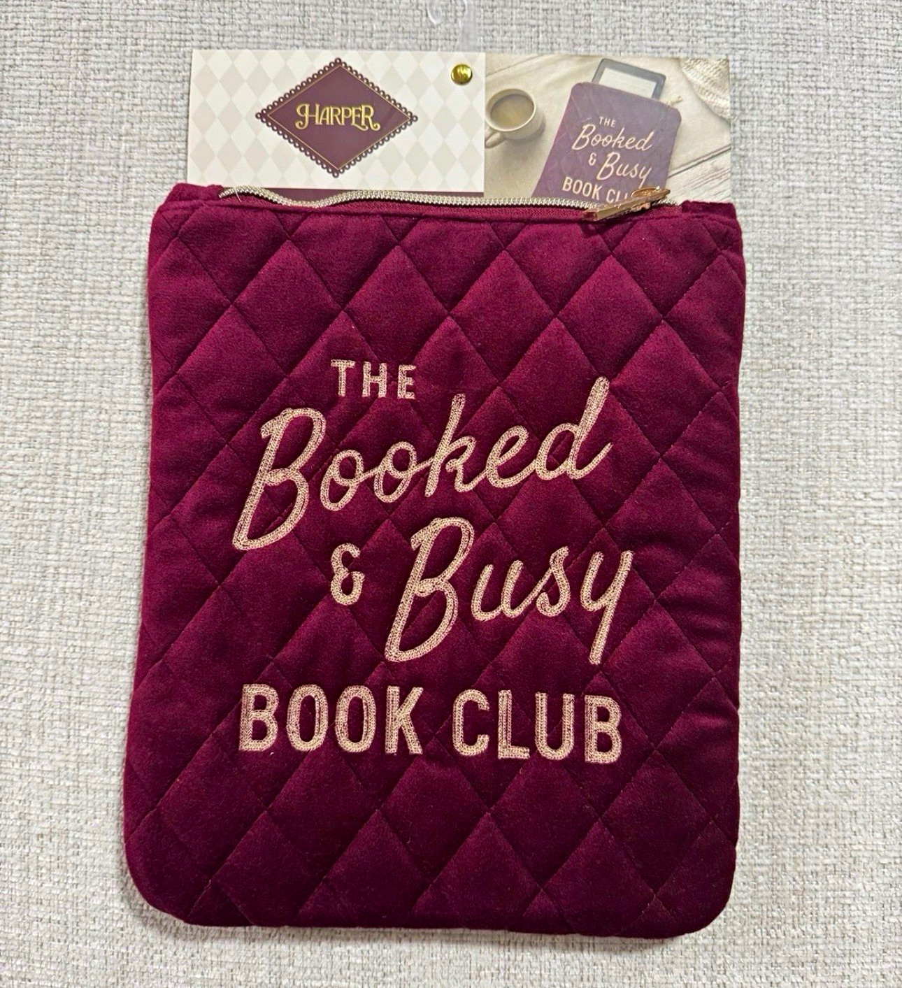 Harper Booked & Busy Book Club Burgundy Quilted Embroidered E Reader Sleeve