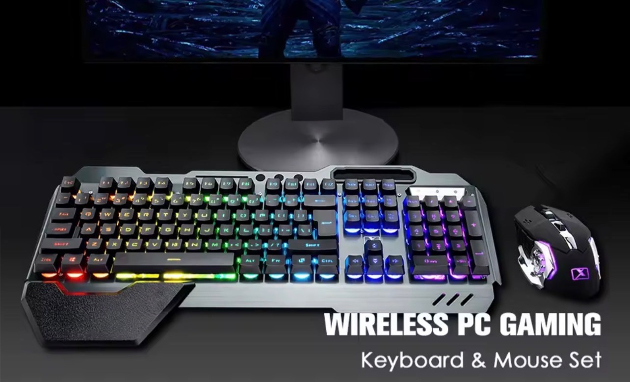 K680 Wireless Gaming Keyboard and Mouse Combo,Rainbow LED Backlit Keyboard