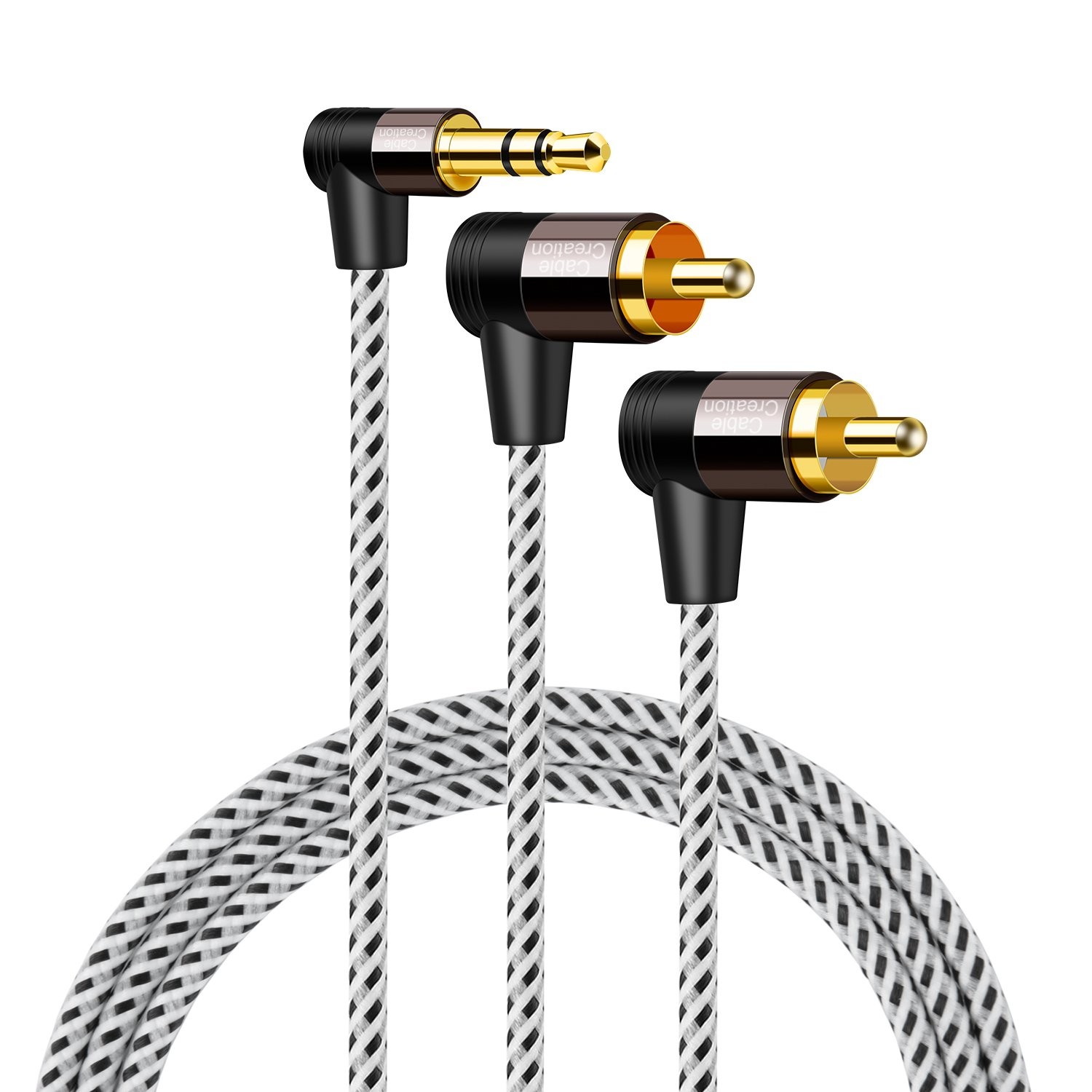 CableCreation 3.5mm to RCA Cable 3FT, Angle 2RCA Male Black&White