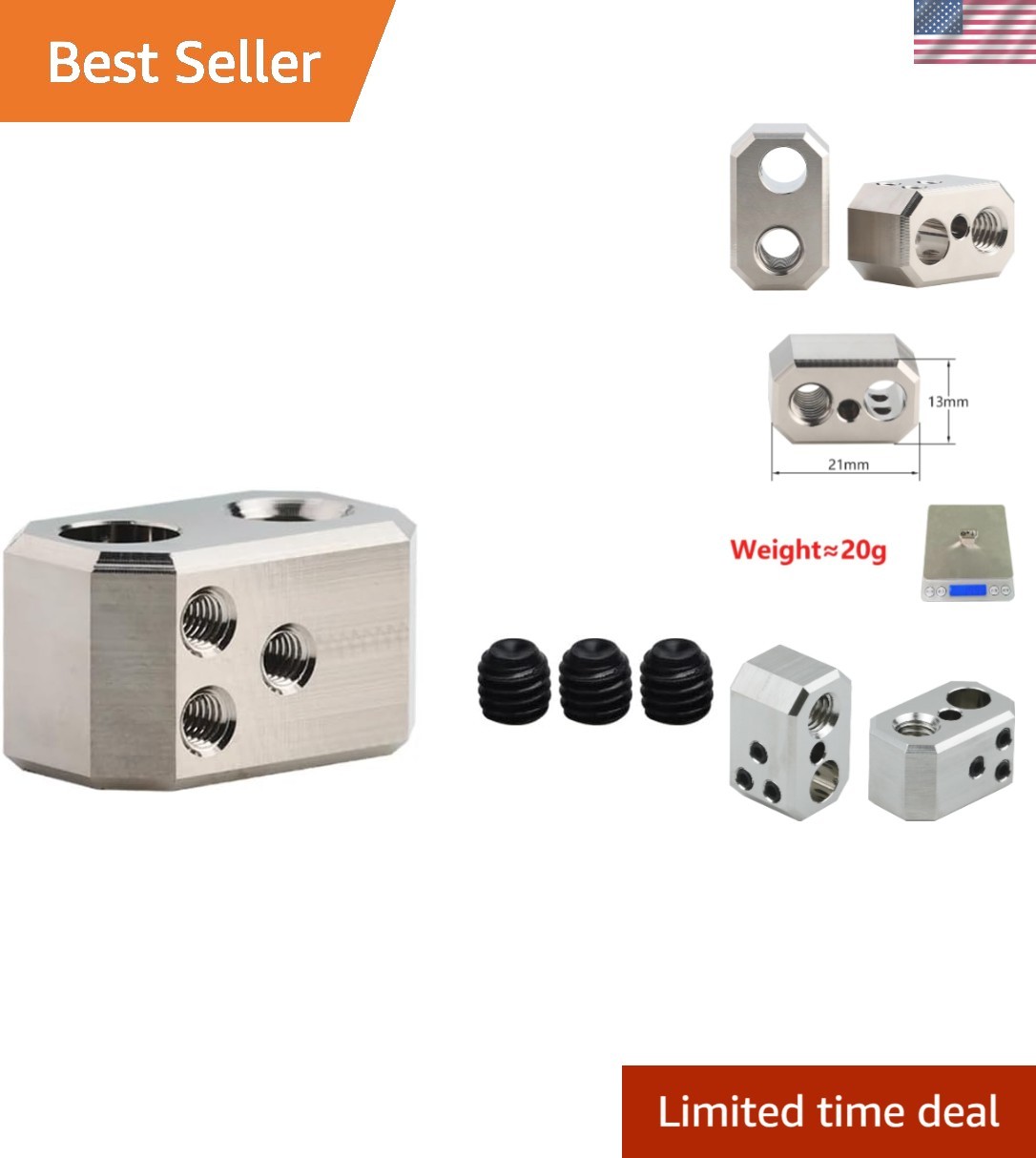 500C Plated Copper Heater Block for Prusa I3 MK4/MK3.9 3D Printers, Silver, 2...