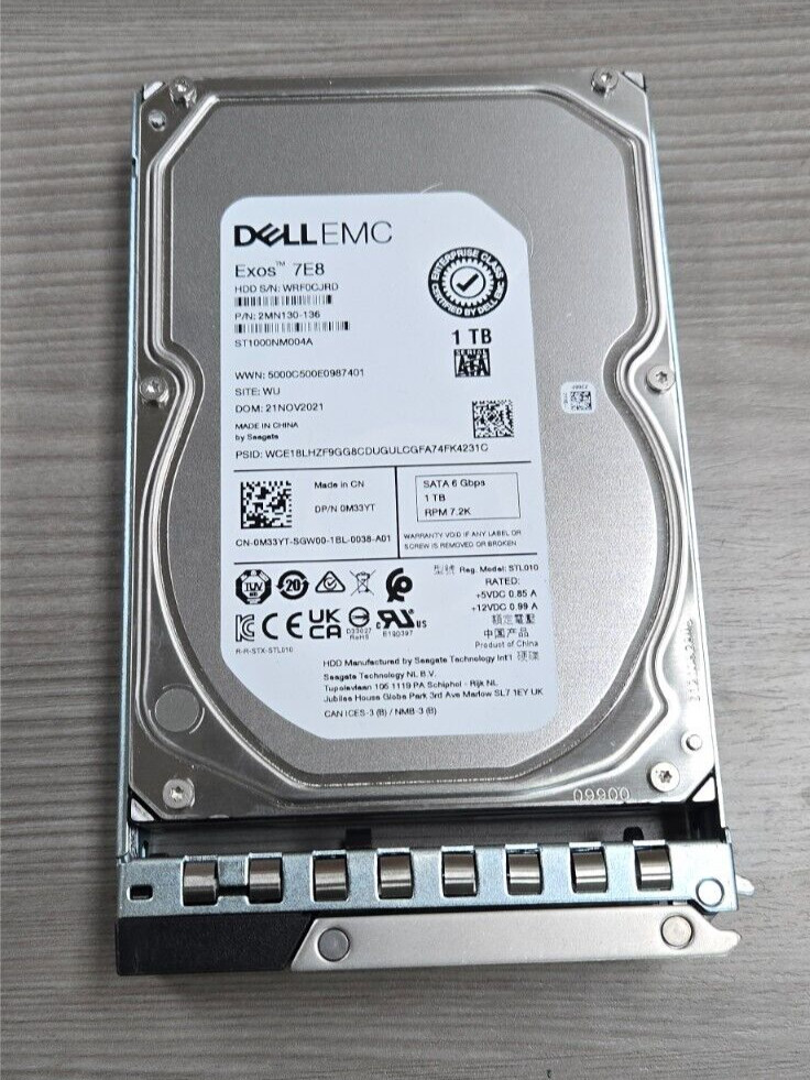 Dell 0M33YT M33YT 1TB 7200RPM 6Gbps 3 5SATA HDD Hard Drive Seagate ST1000NM004A