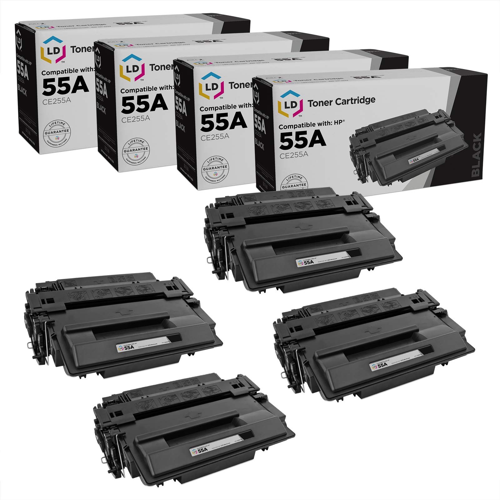 LD 4PK Replacement HP 55A 55X CE255A CE255X Toner Cartridges LaserJet P3015 M551