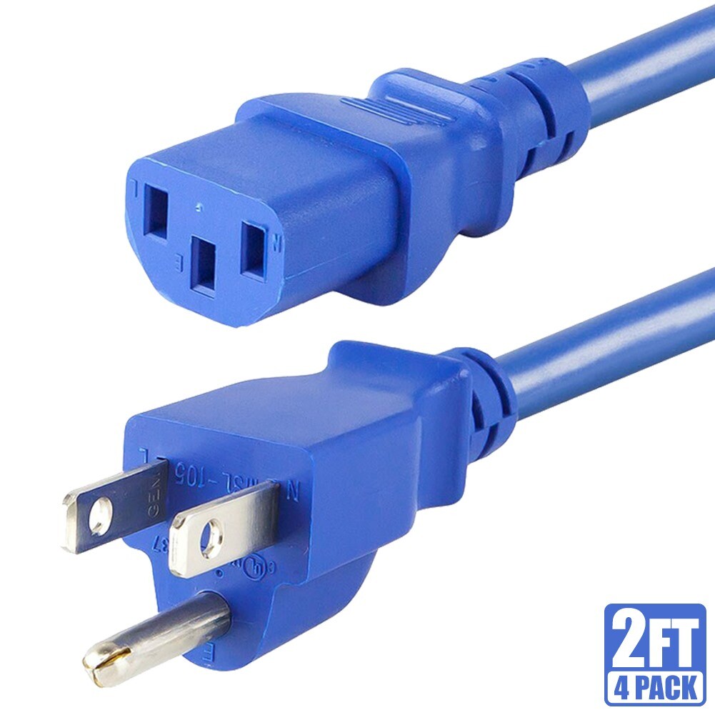 4x 2FT 18AWG Power Cord Cable NEMA 5-15P to IEC 60320 C13 10A PC Monitor Blue