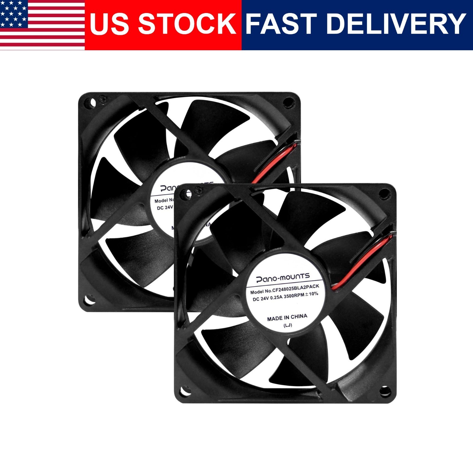 24V DC Cooling Fan 80mm 80x80x25mm 2 Pack 2Pin 3500RPM Quiet PC CPU Case PSU