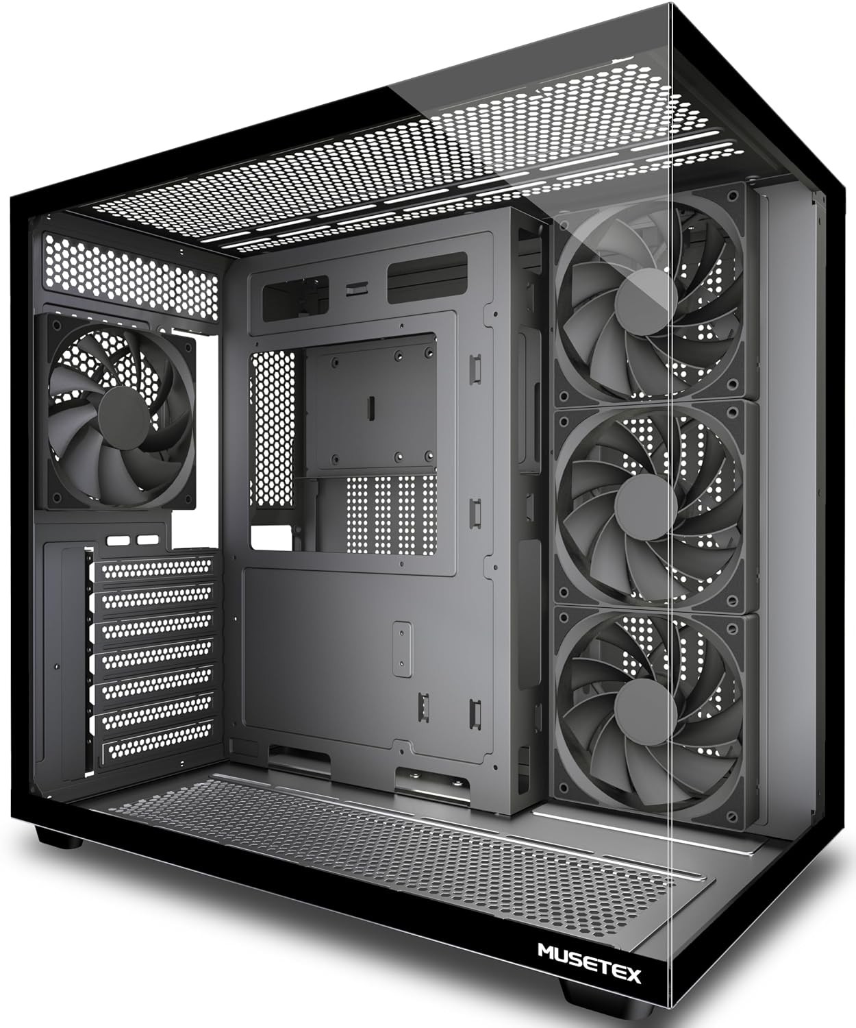 MUSETEX Y6 PC Case, Pre-Installed 4 Non-LED Fans, ATX Mid Tower Case, Computer C