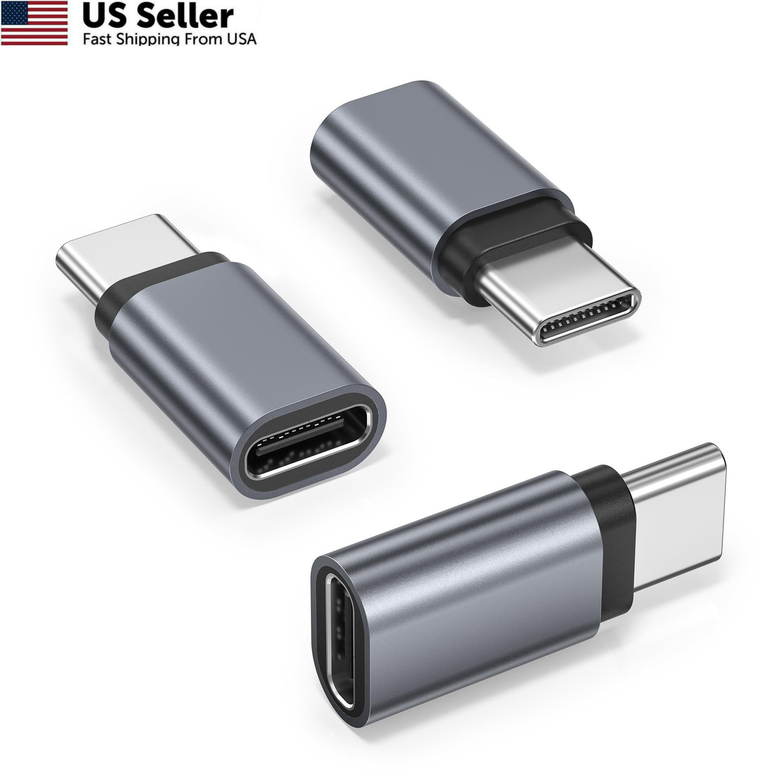 Basesailor USB Type C Extender Adapter 3Pack,100W 40Gbps C Straight-Gray