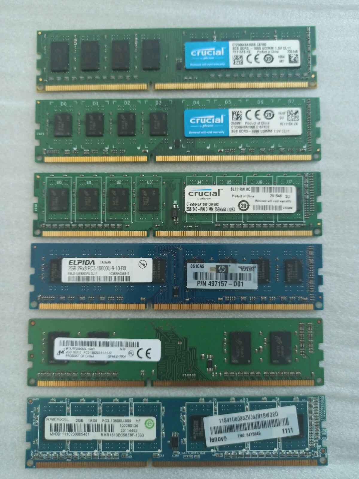 LOT of ( 6 )  2GB PC3-10600U DDR3-1333 Desktop Memory DIMM RAM Total (12GB) 1.5V