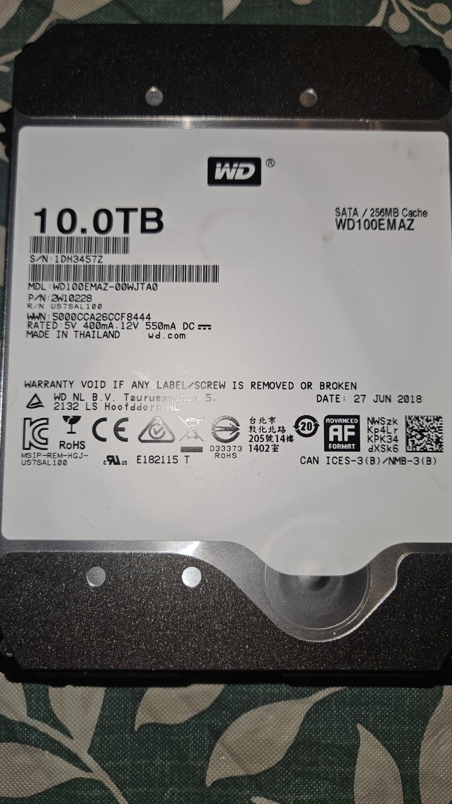 Western Digital 10TB SATA 5400rpm WD100EMAZ-00WJTAO Low Hours