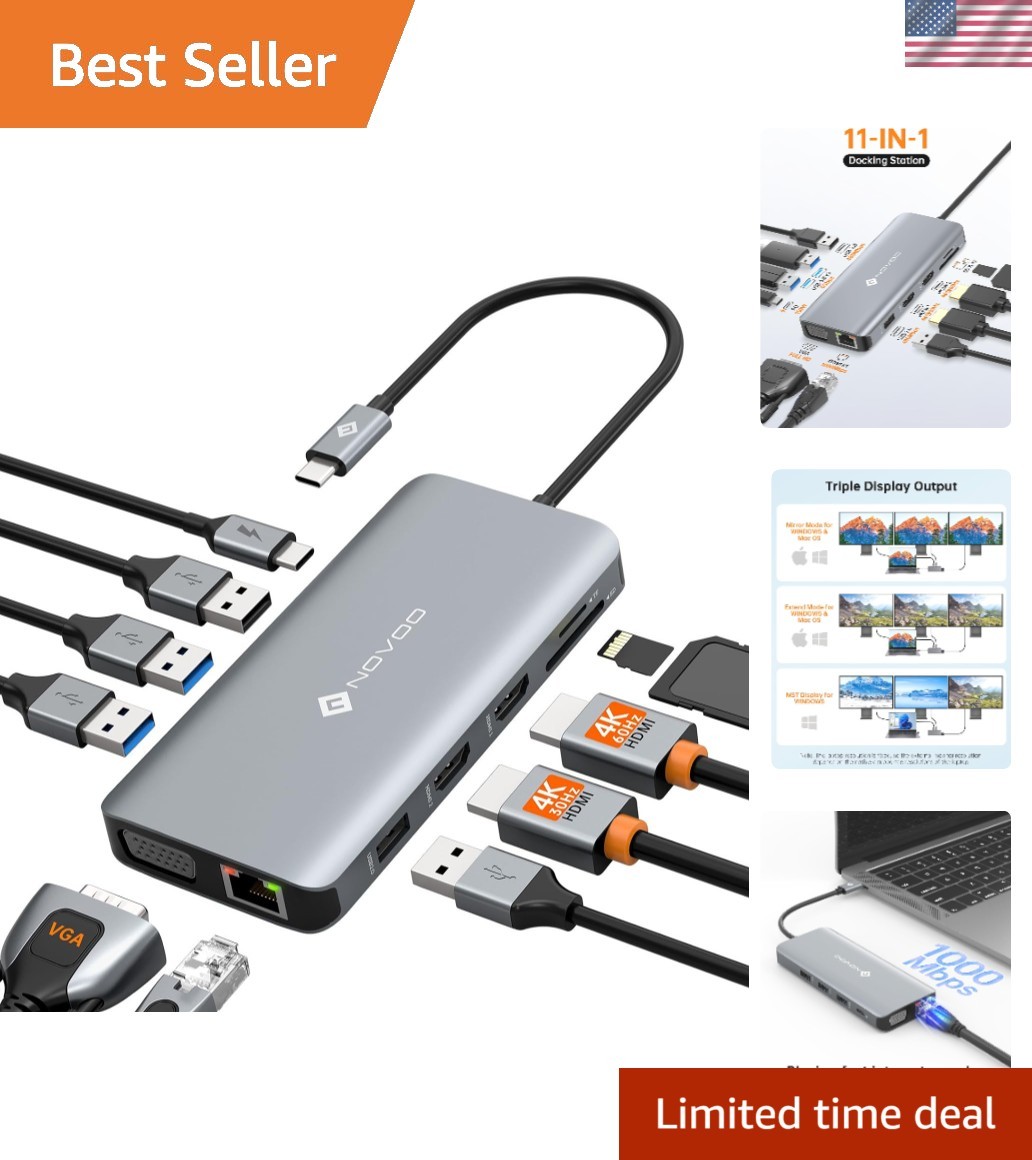 Elegant USB C Docking Station with Dual HDMI & Fast Data Transfer - Grey