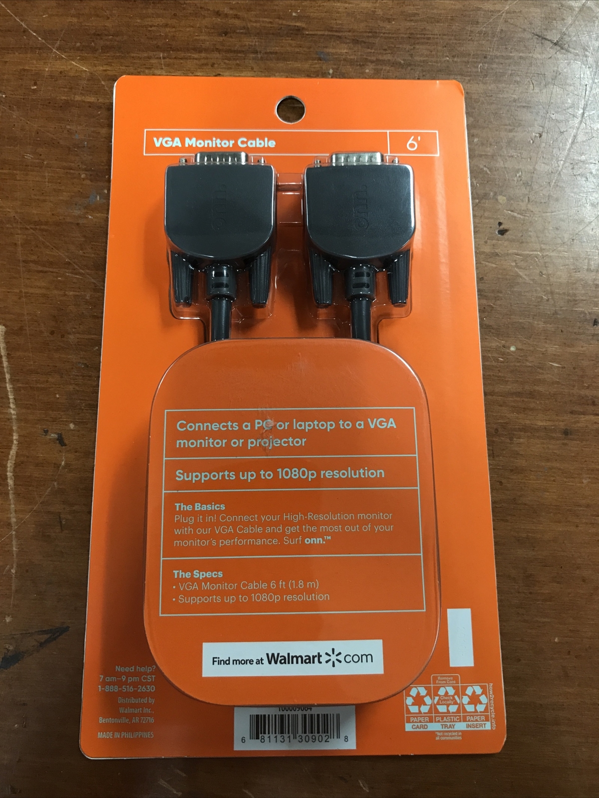 Surf Onn. VGA Monitor Cord 6 feet "Brand New"