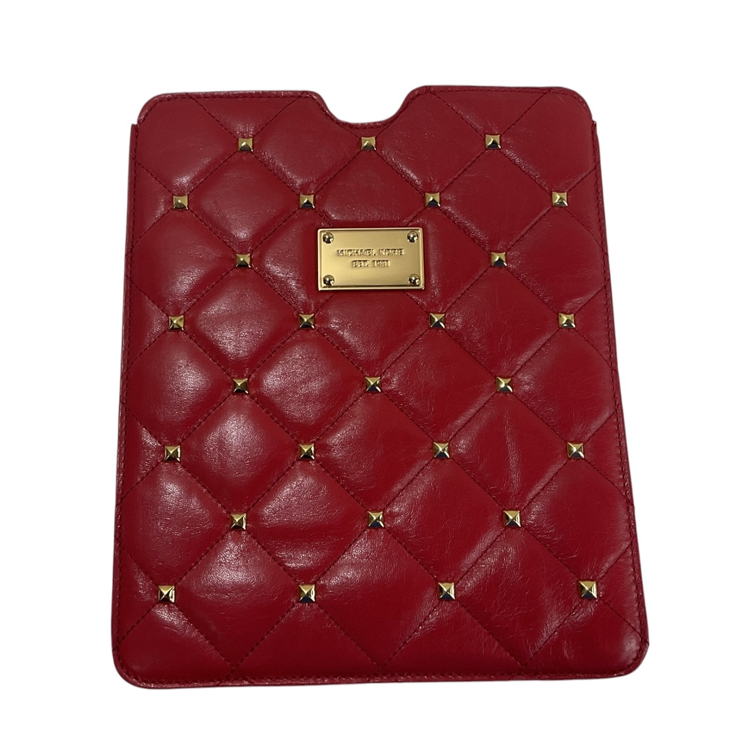 Michael Kors Red Quilted Studded Leather iPad Tablet Sleeve Case Gold Tone MK
