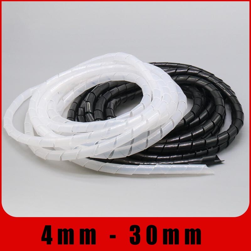 PE Spiral Wrap Black White Flexible Cable Tidy Tube Trunking Wire Management