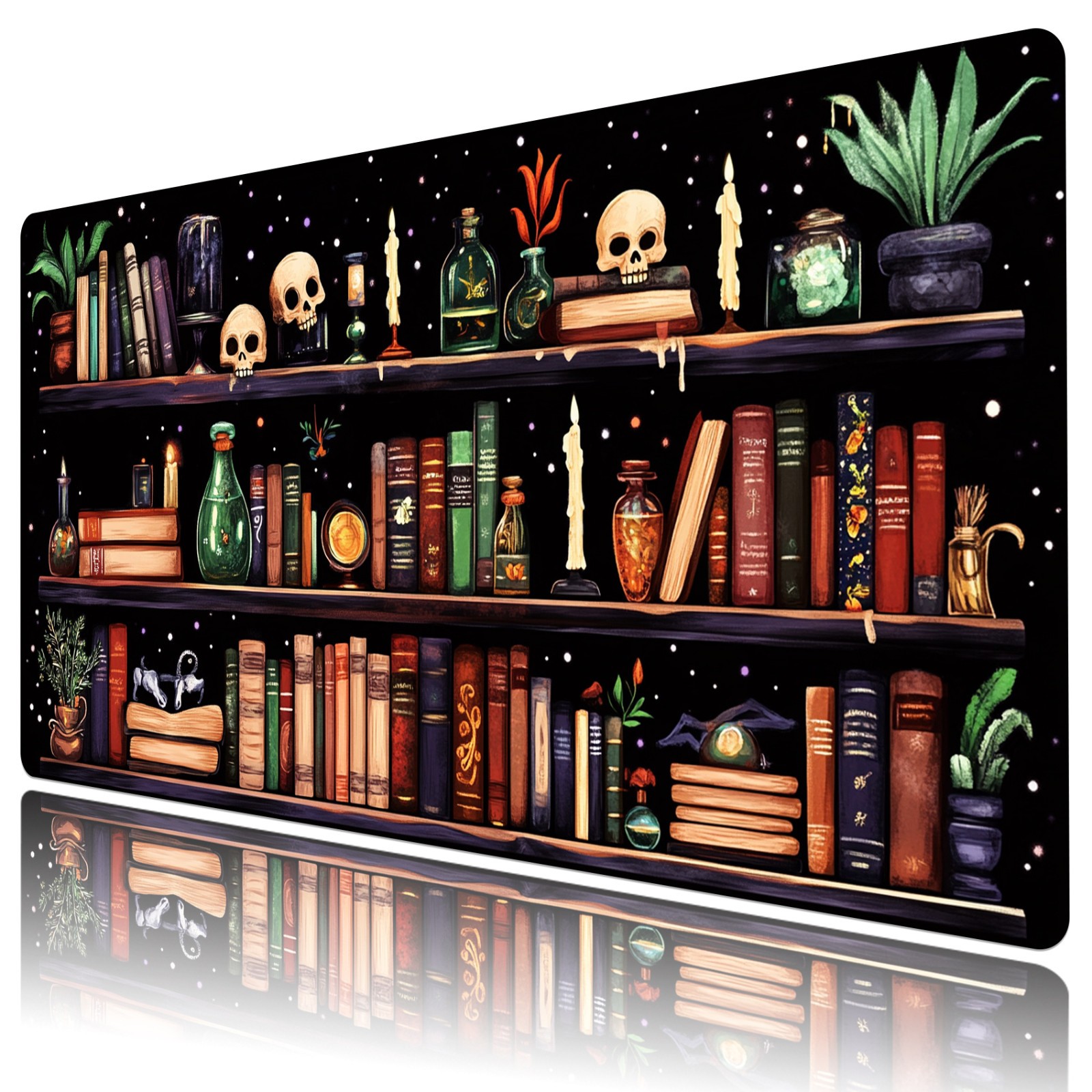 Vintage Bookshelf Gothic Halloween Desk Pad for Keyboard Desk Mat 31.5x15.7 inch
