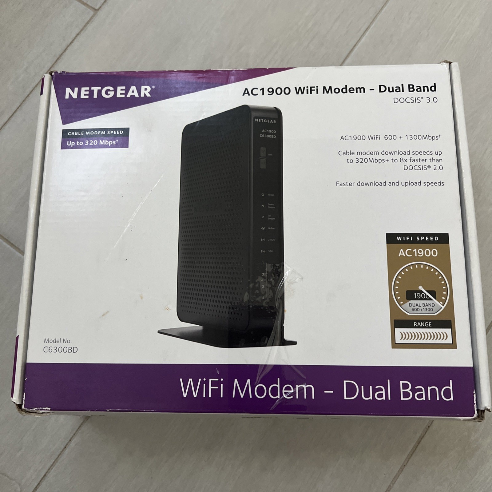 Netgear C6300BD AC1900 Wireless Cable Date Modem with AC Adapter