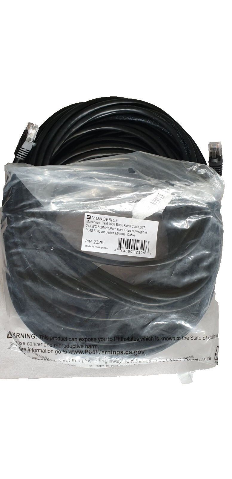 Monoprice 2329 Cat6 UTP Ethernet Patch Cable Black Round 24-AWG 550-MHz (100 ft)
