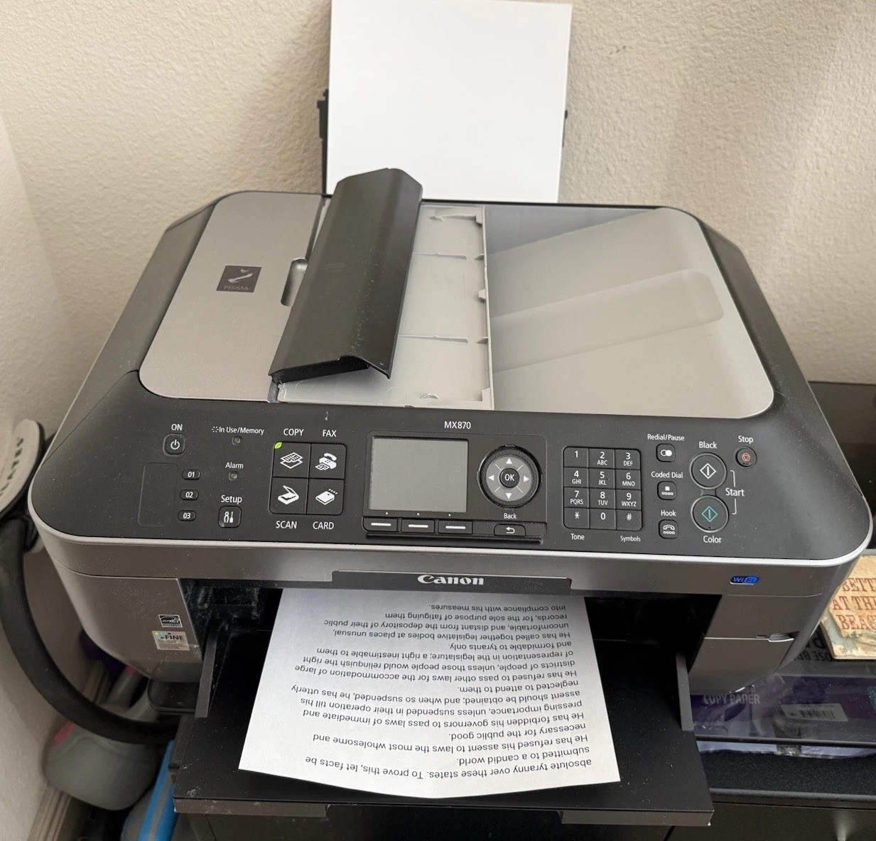 Canon Pixma MX870 All-in-One Inkjet Printer with Fax, Scan. Very Good Condition.
