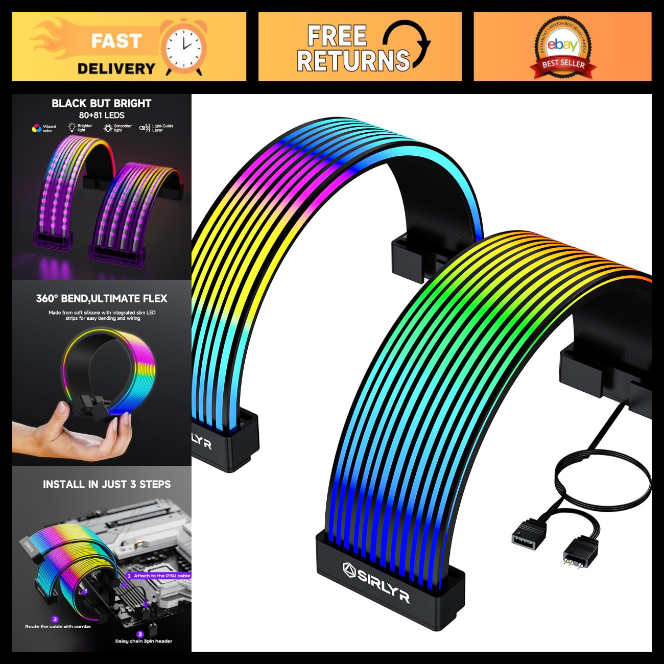 ARGB GPU/ATX Cable Sleeves - 8Pin, 12VHPWR & 24Pin - Customizable Black Sleeves
