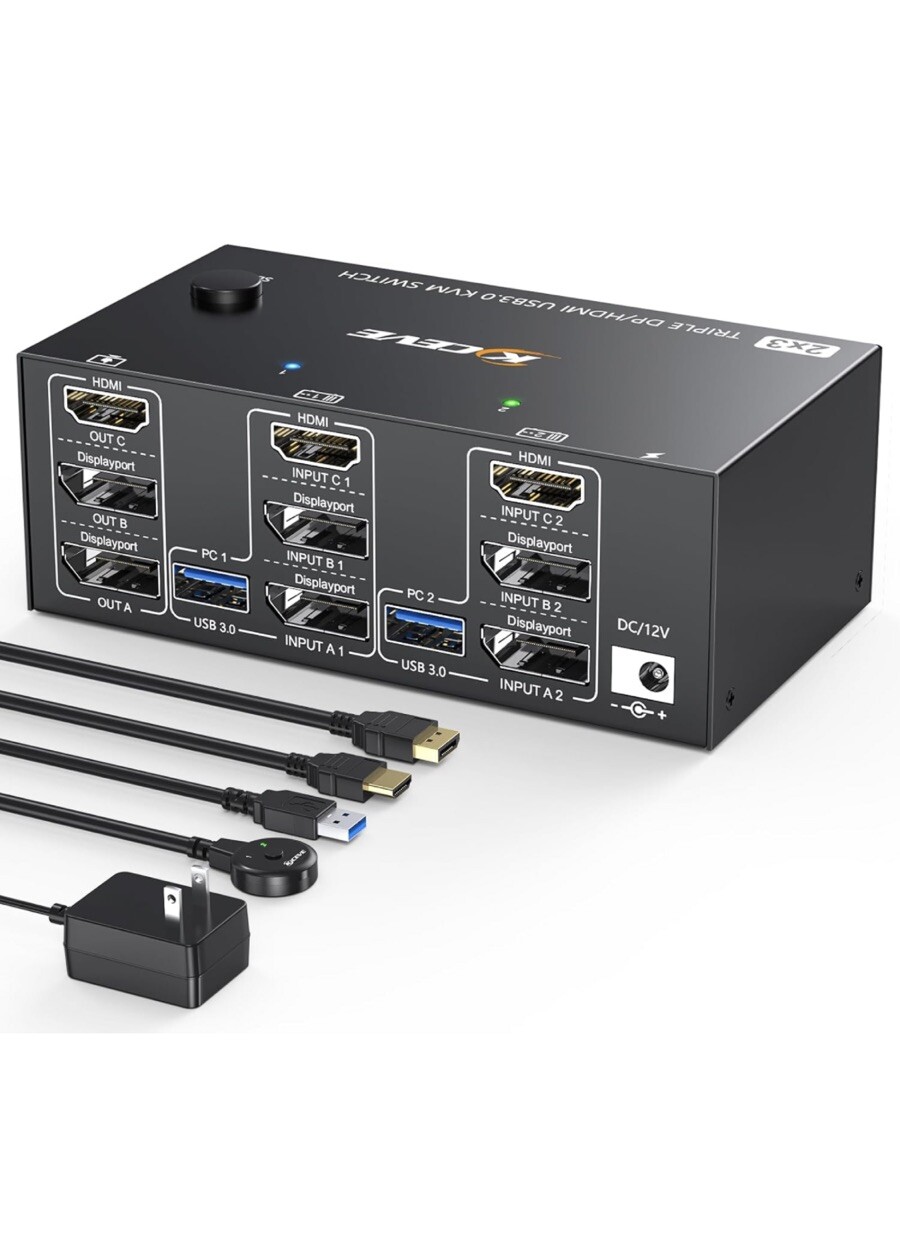 HDMI & DP KVM Switch 2 x 3 3-Channel Monitor New / Open Box