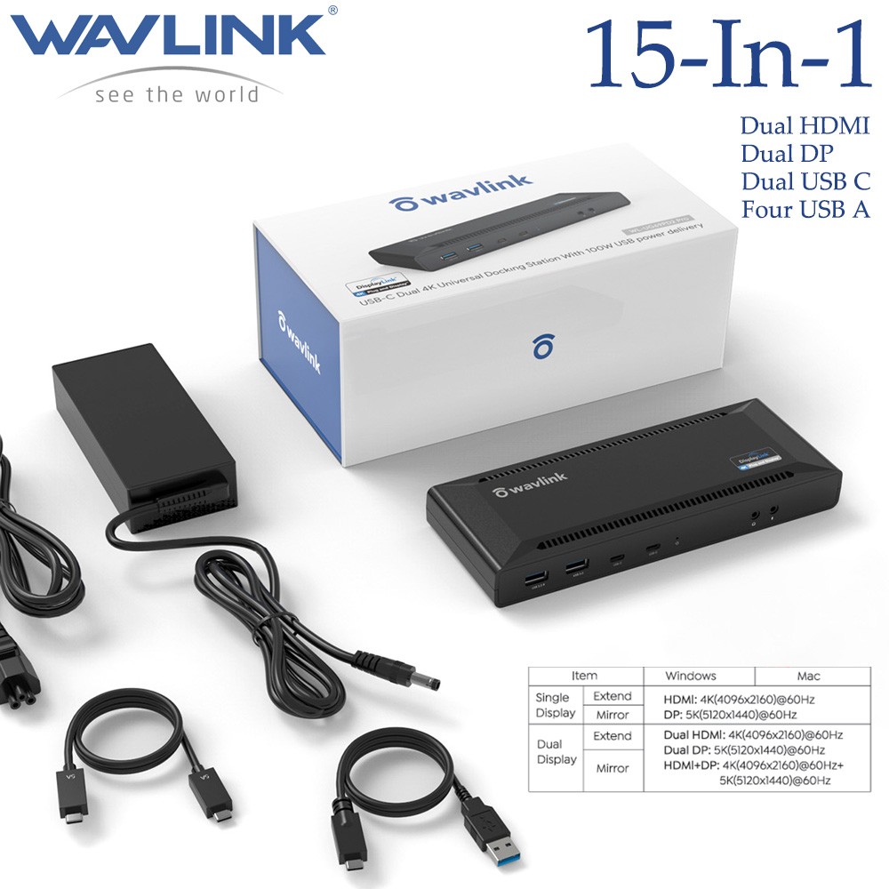 WAVLINK USB C Docking Station Displaylink Laptop Dock Dual 5K/4K@60Hz Display