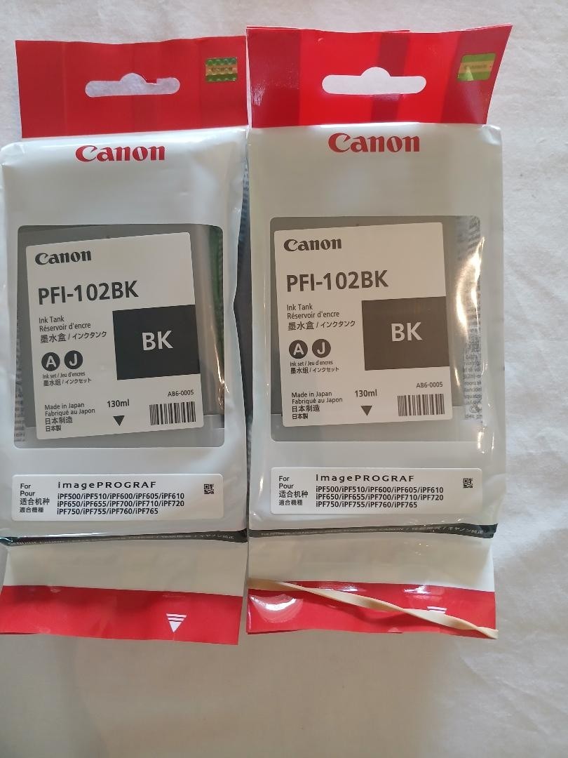 2X New Sealed Genuine Canon Ink Cartridge Canon PFI-102BK Black Ink Expired 2016