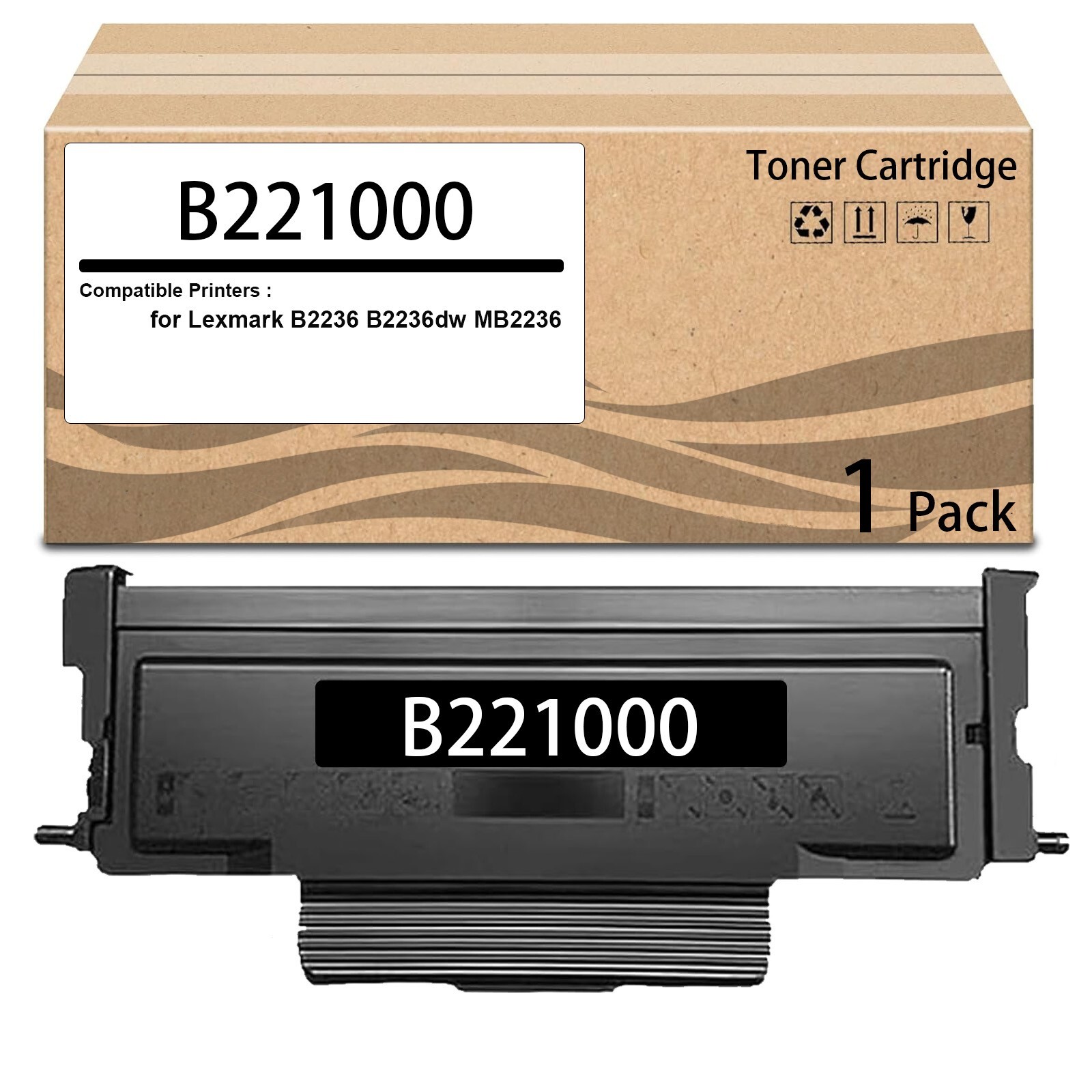 1Pack B221000 Black Toner Cartridge Works for Lexmark B2236 B2236dw