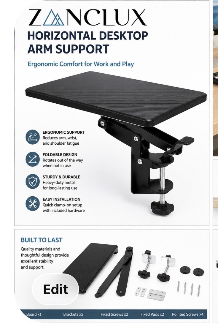 Zanclux Horizontal Desktop Arm Support Clamp-On Desk Stand Foldable Black