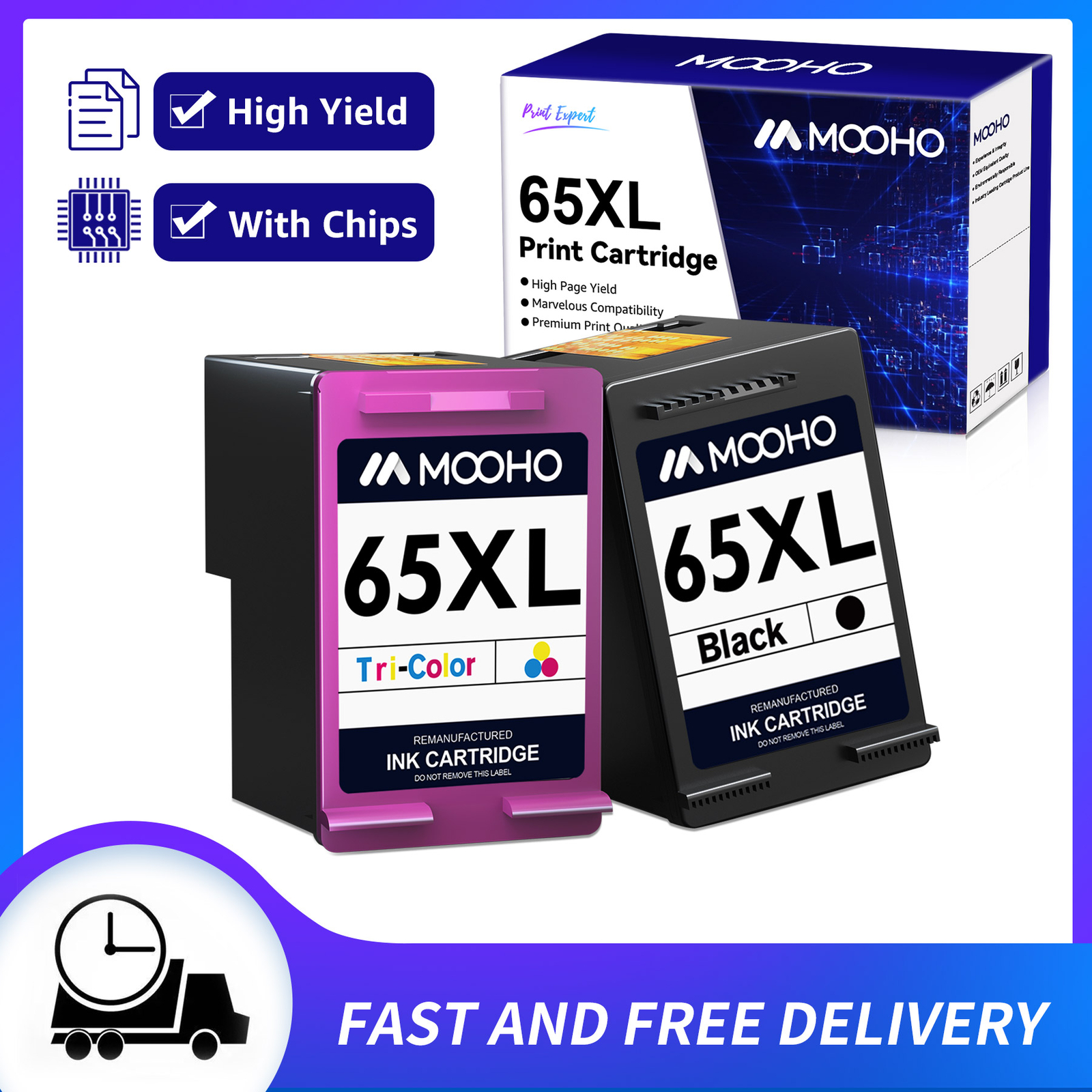 2PK 65XL 65 XL Ink Cartridge 65-XL For HP Deskjet 2600 2652 ENVY 5000 5052 5055