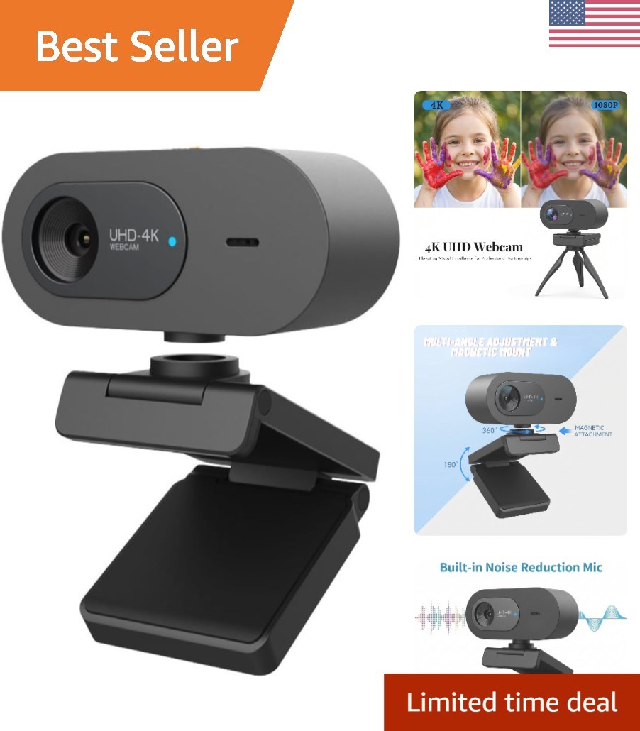 Professional 4K Webcam with 100° Wide Angle & Plug Play for Effortless Streaming