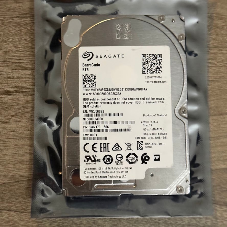 Seagate BarraCuda ST5000LM000 5TB 5400RPM SATA III 6Gb/s 2.5" HDD - TESTED