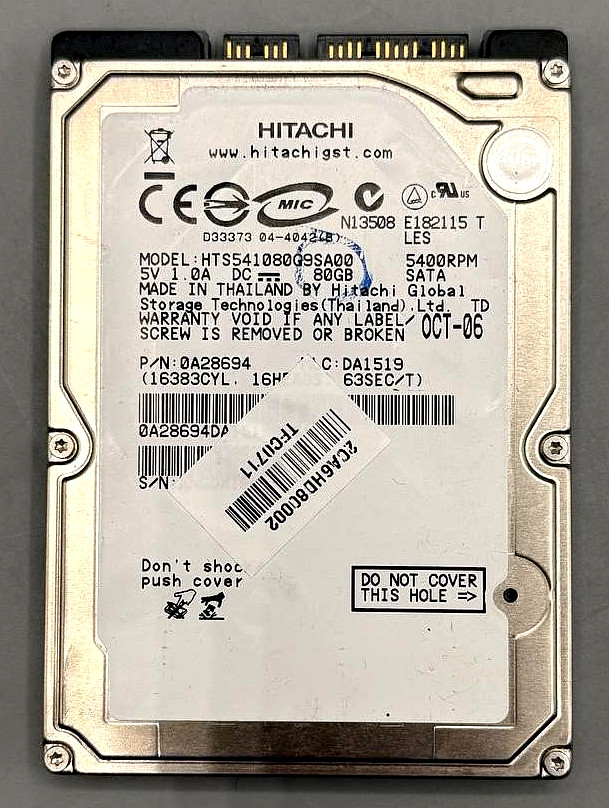 Hitachi Travelstar 80GB 2.5" SATA Hard Drive HTS54108009SA00