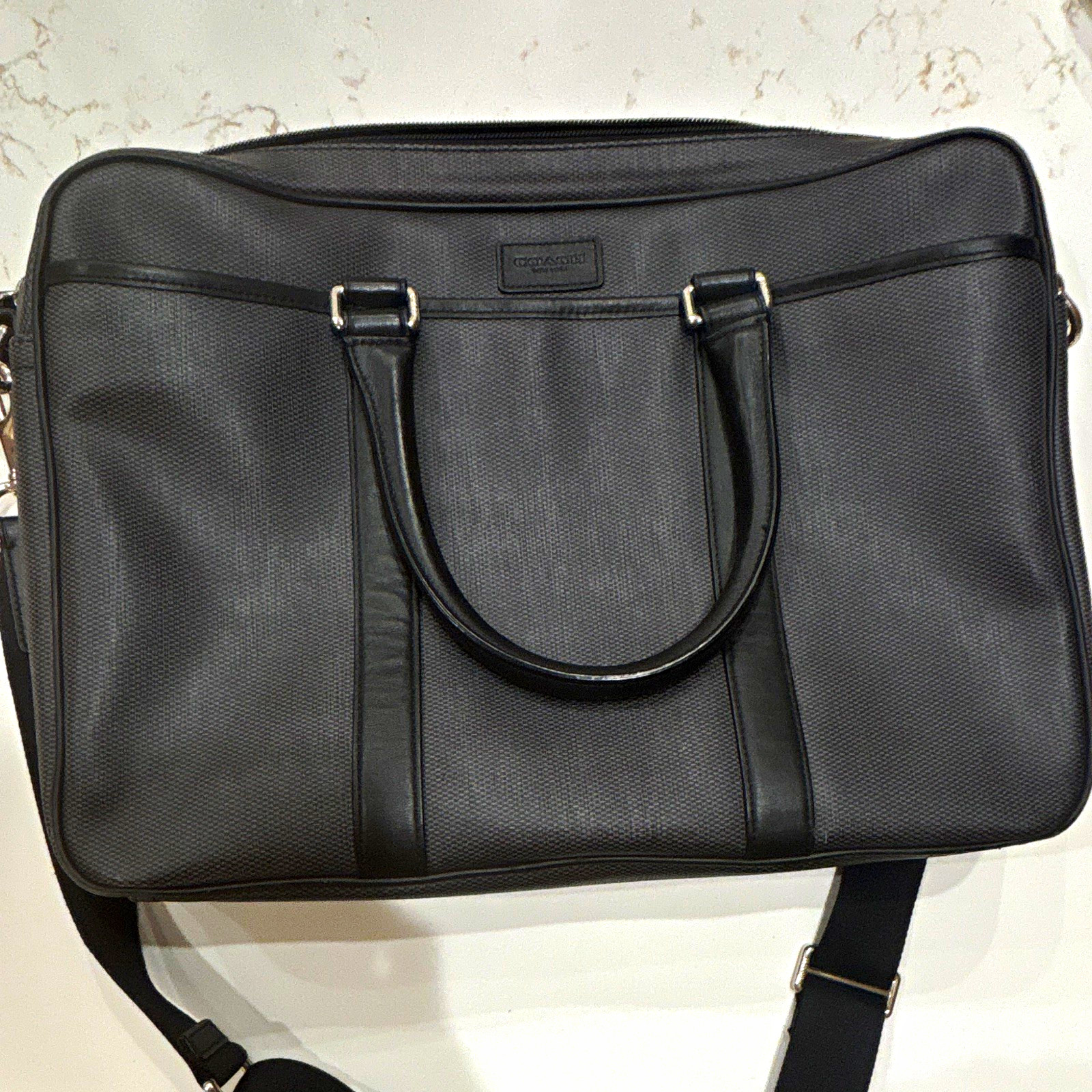 Coach Black Cross Grain Leather Slim Briefcase