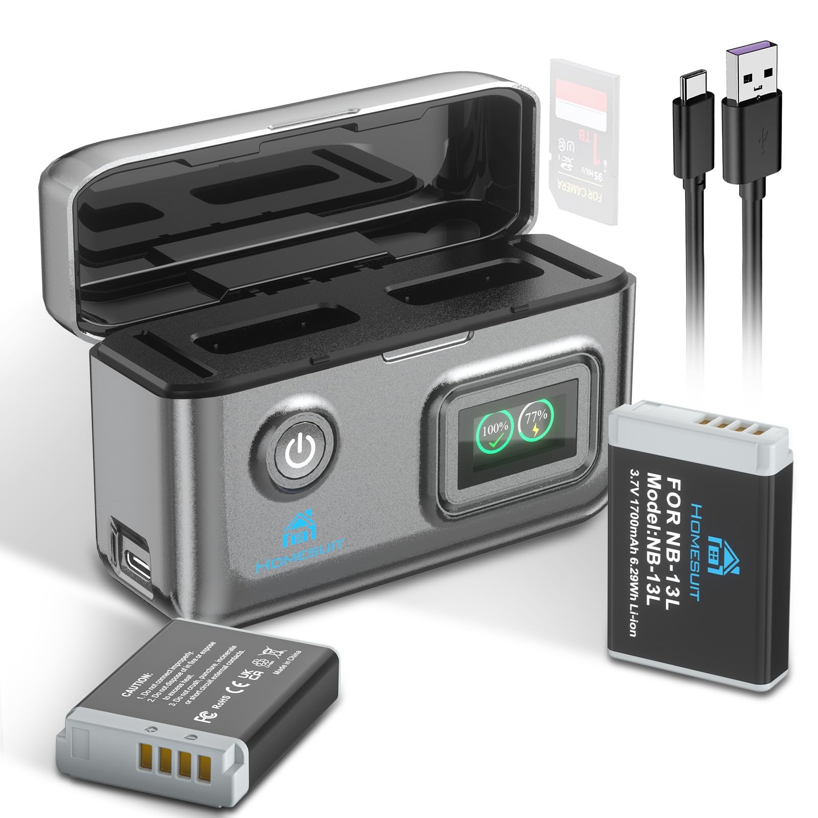 NB-13L Battery 1700mAh & Dual Charger for Canon PowerShot G5X, G5X - 2 Pack