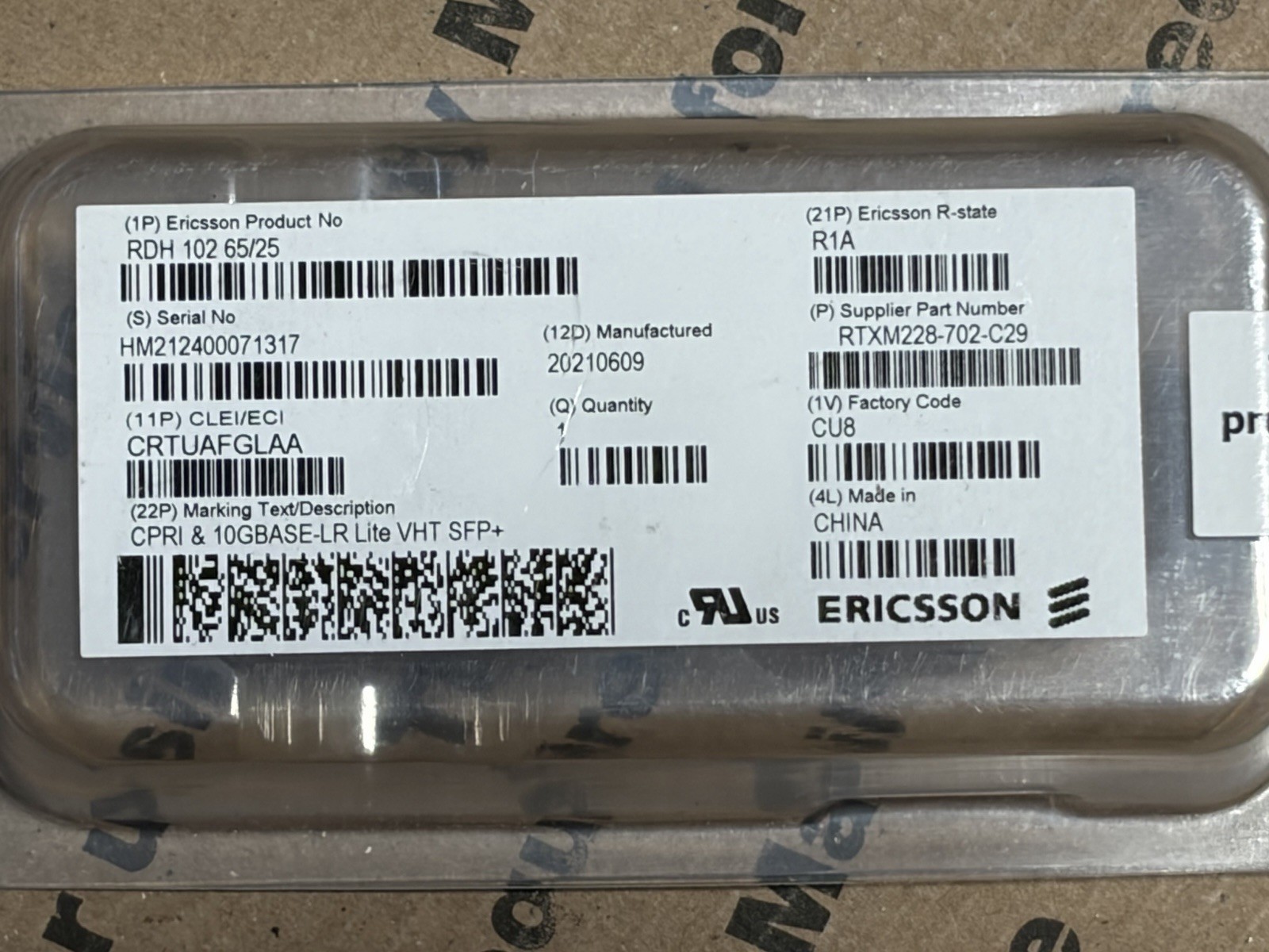 Lot of 6 Ericsson RDH10265/25 RTXM228-702-C29 10GBASE-LR Lite VHT SFP+